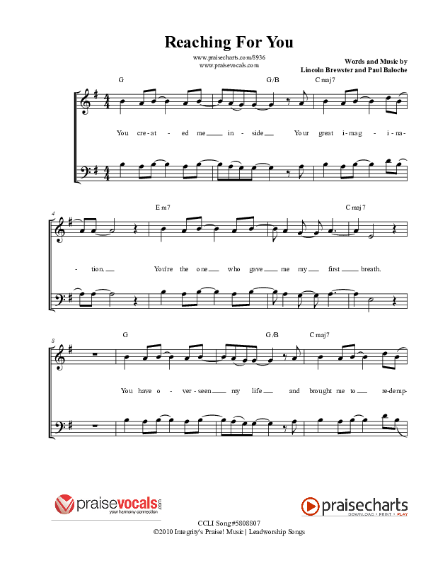 Reaching For You Lead Sheet (SAT) (PraiseVocals)
