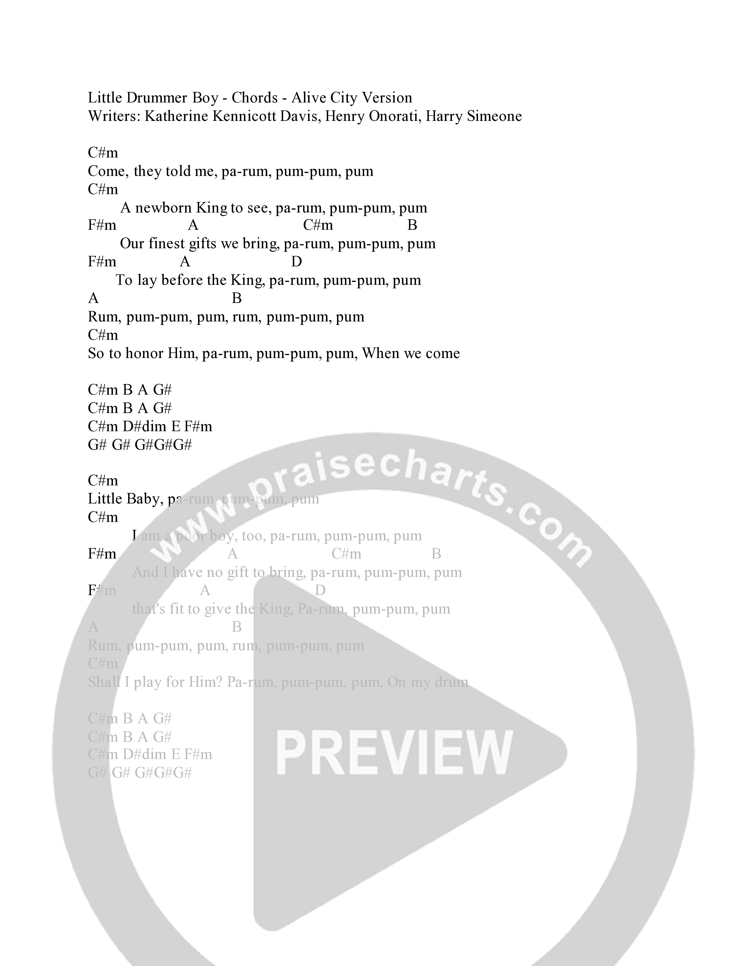 Little Drummer Boy Chord Chart (Alive City)
