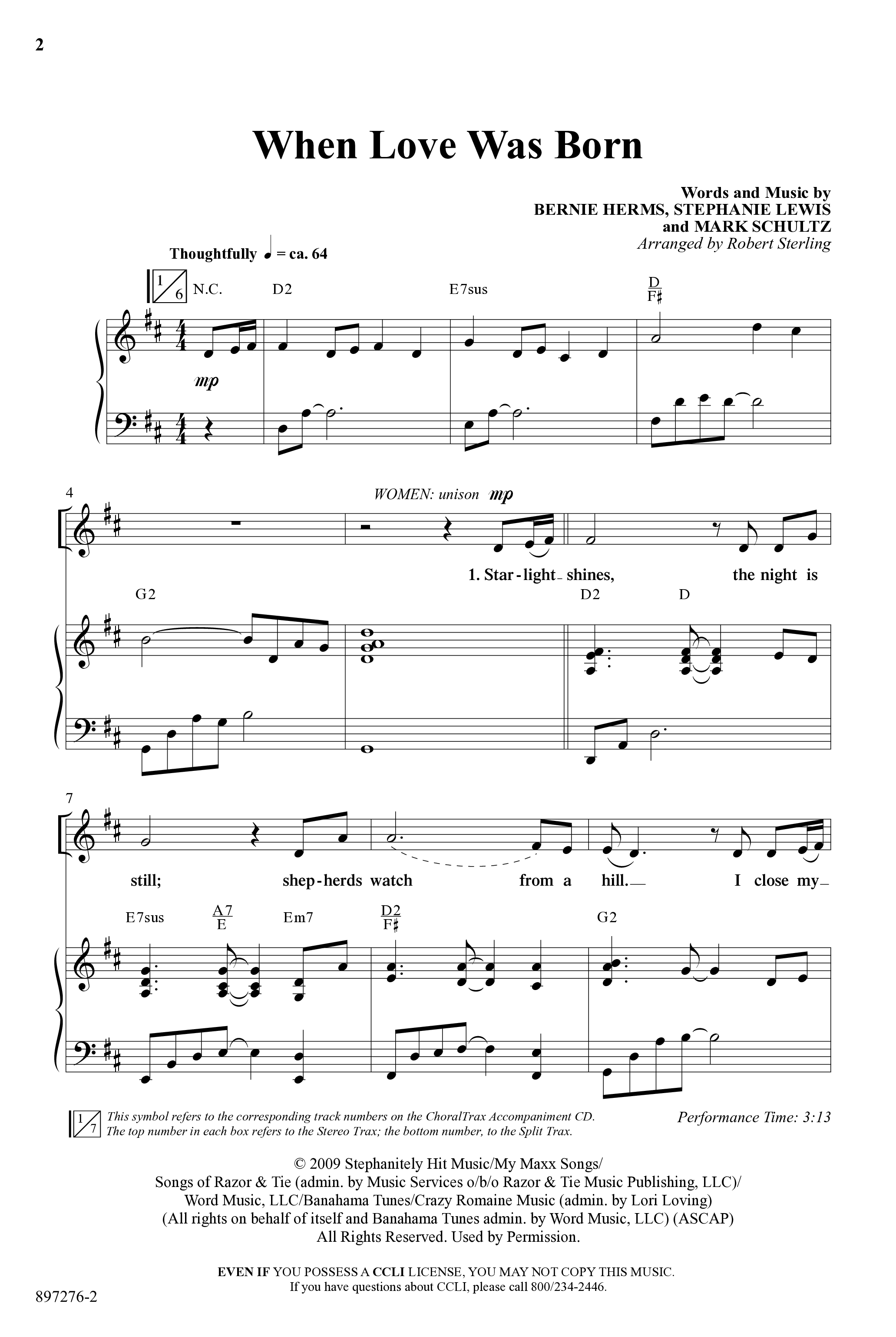 When Love Was Born (Choral Anthem SATB) Anthem (SATB/Piano) (Word Music Choral / Arr. Robert Sterling)