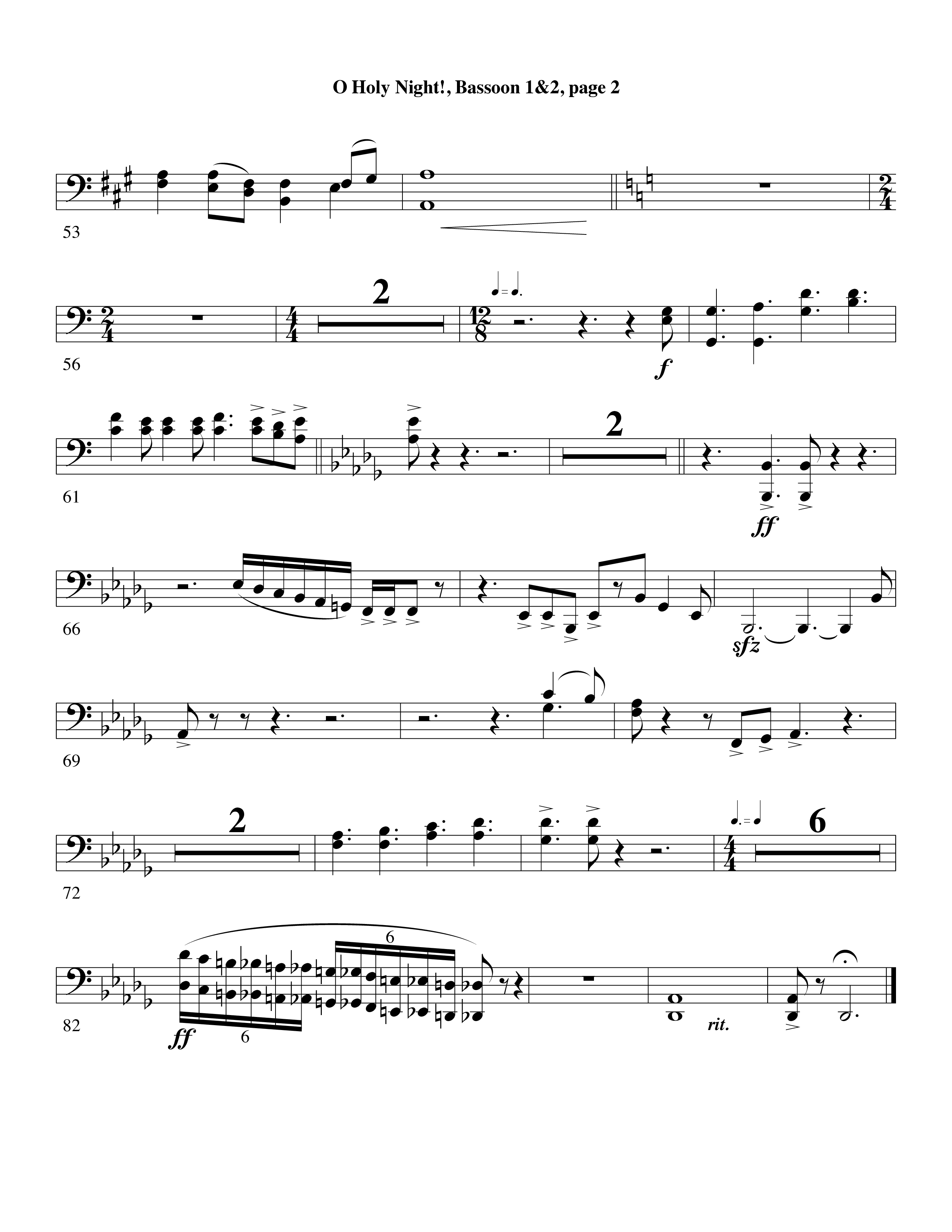 O Holy Night (Choral Anthem SATB) Bassoon 1/2 (Word Music Choral / Arr. David Clydesdale)