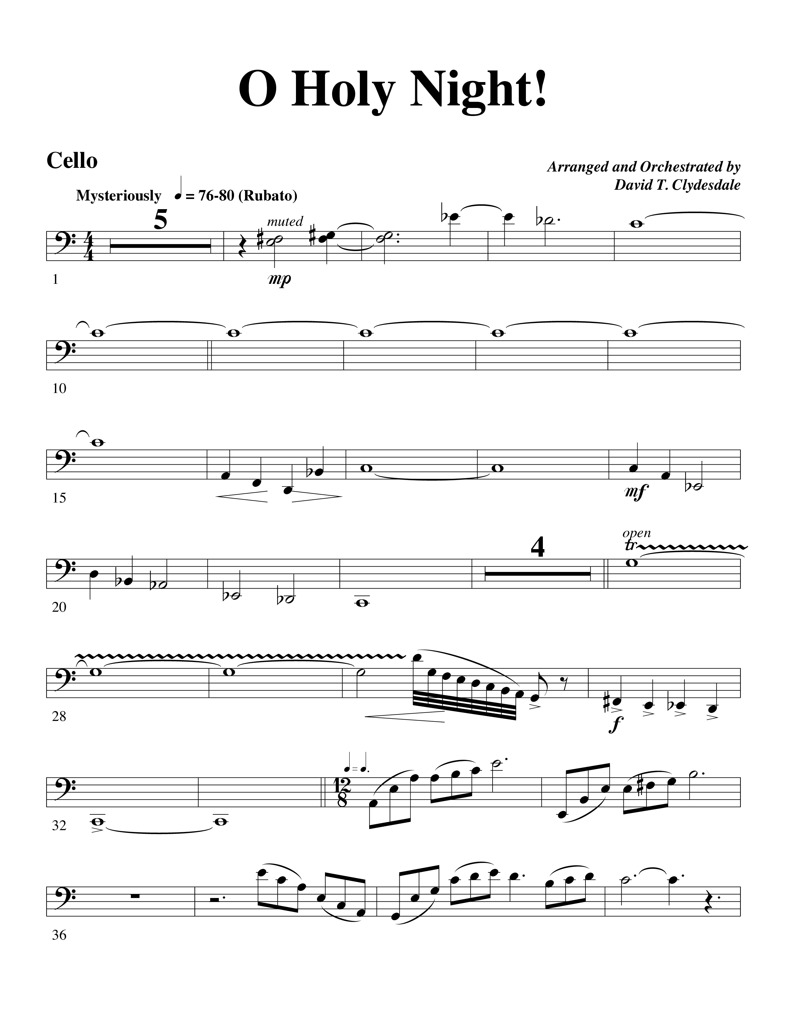 O Holy Night (Choral Anthem SATB) Cello (Word Music Choral / Arr. David Clydesdale)