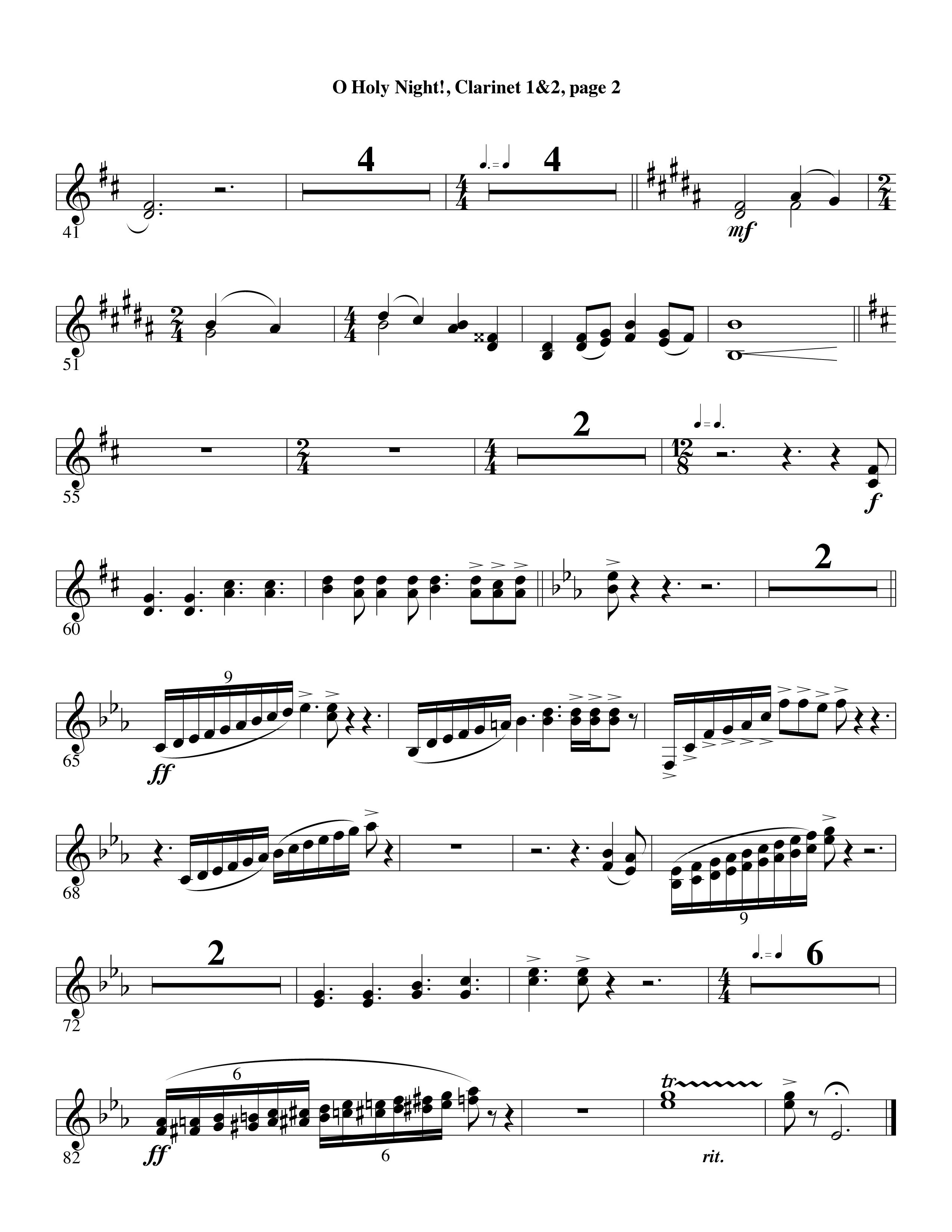 O Holy Night (Choral Anthem SATB) Clarinet 1/2 (Word Music Choral / Arr. David Clydesdale)