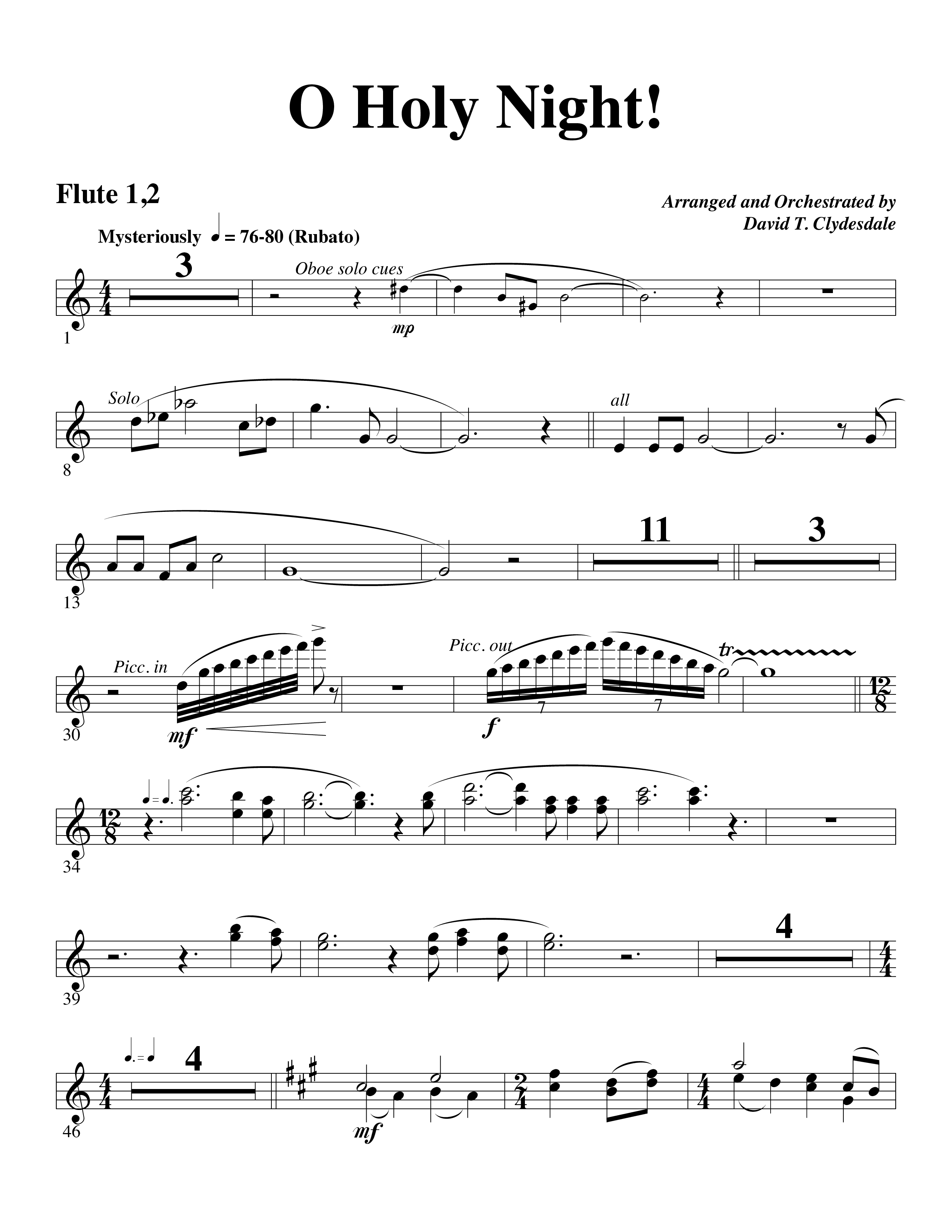 O Holy Night (Choral Anthem SATB) Flute 1/2 (Word Music Choral / Arr. David Clydesdale)