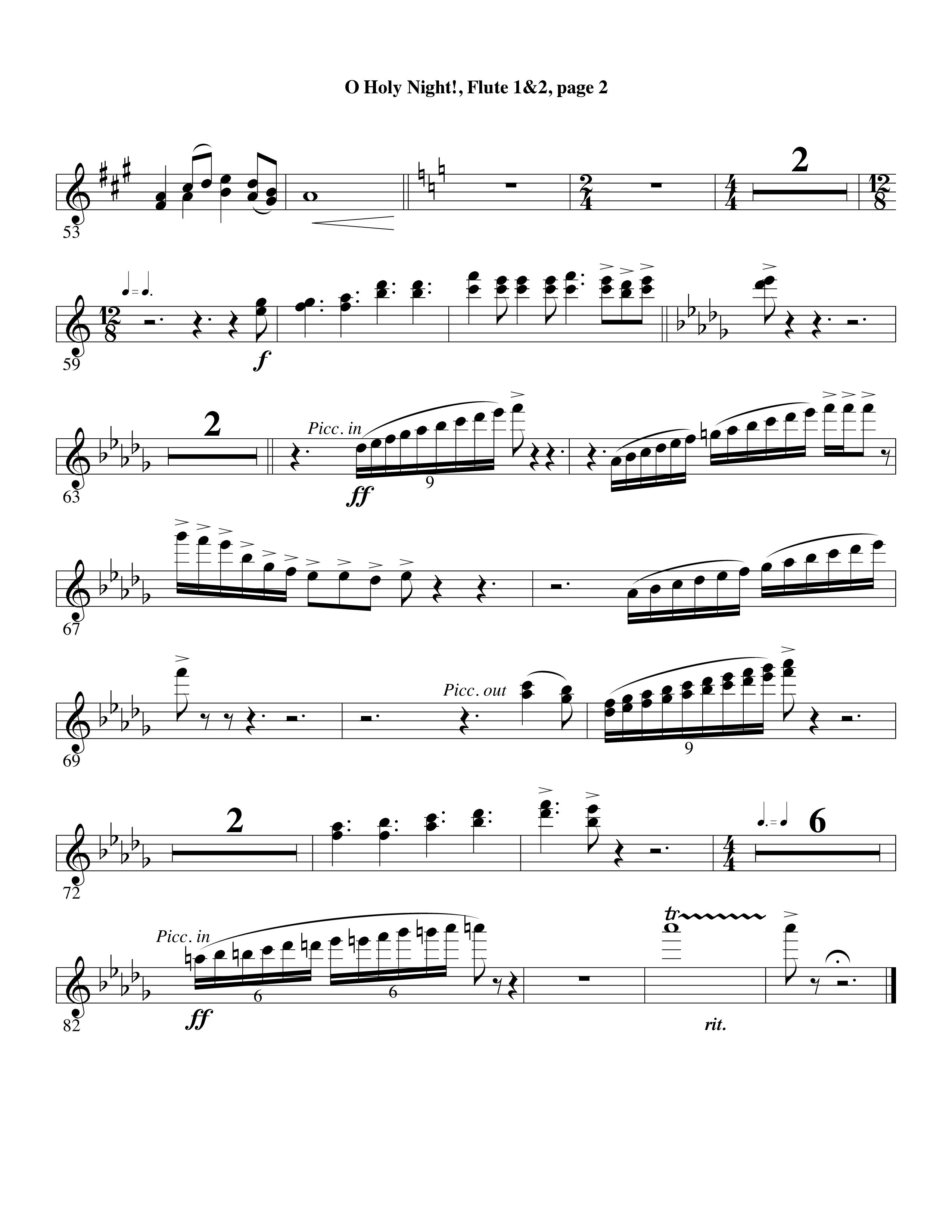 O Holy Night (Choral Anthem SATB) Flute 1/2 (Word Music Choral / Arr. David Clydesdale)