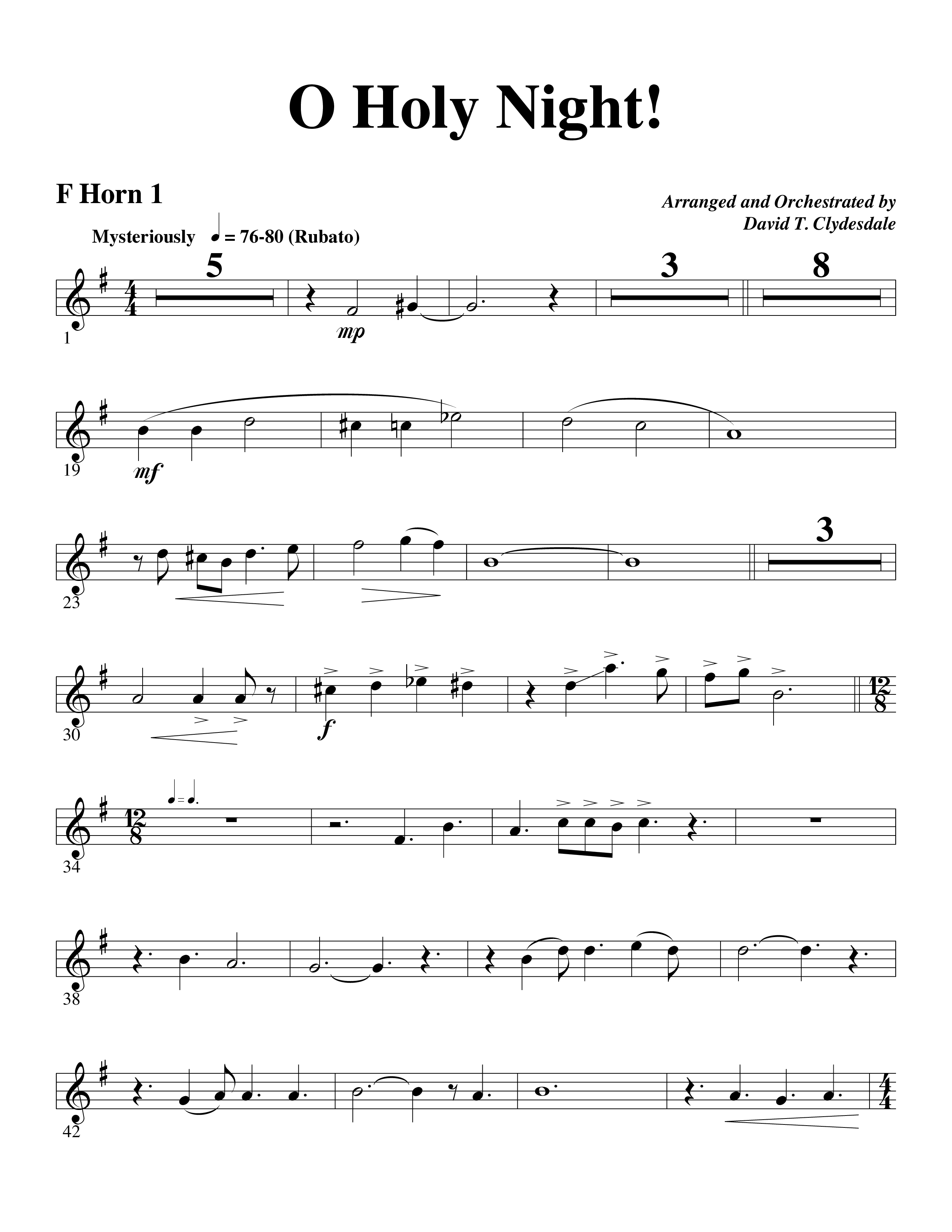 O Holy Night (Choral Anthem SATB) French Horn (Word Music Choral / Arr. David Clydesdale)