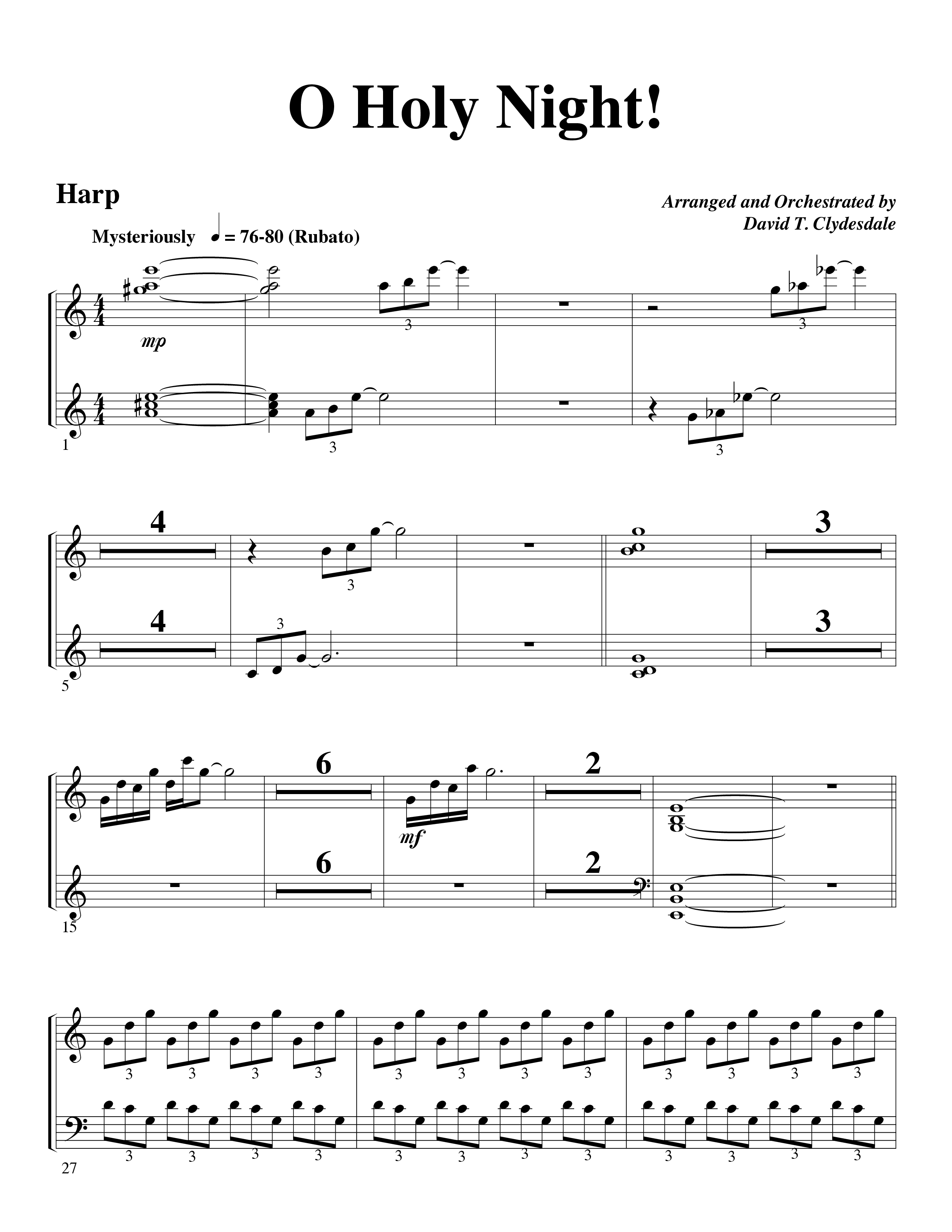 O Holy Night (Choral Anthem SATB) Harp (Word Music Choral / Arr. David Clydesdale)