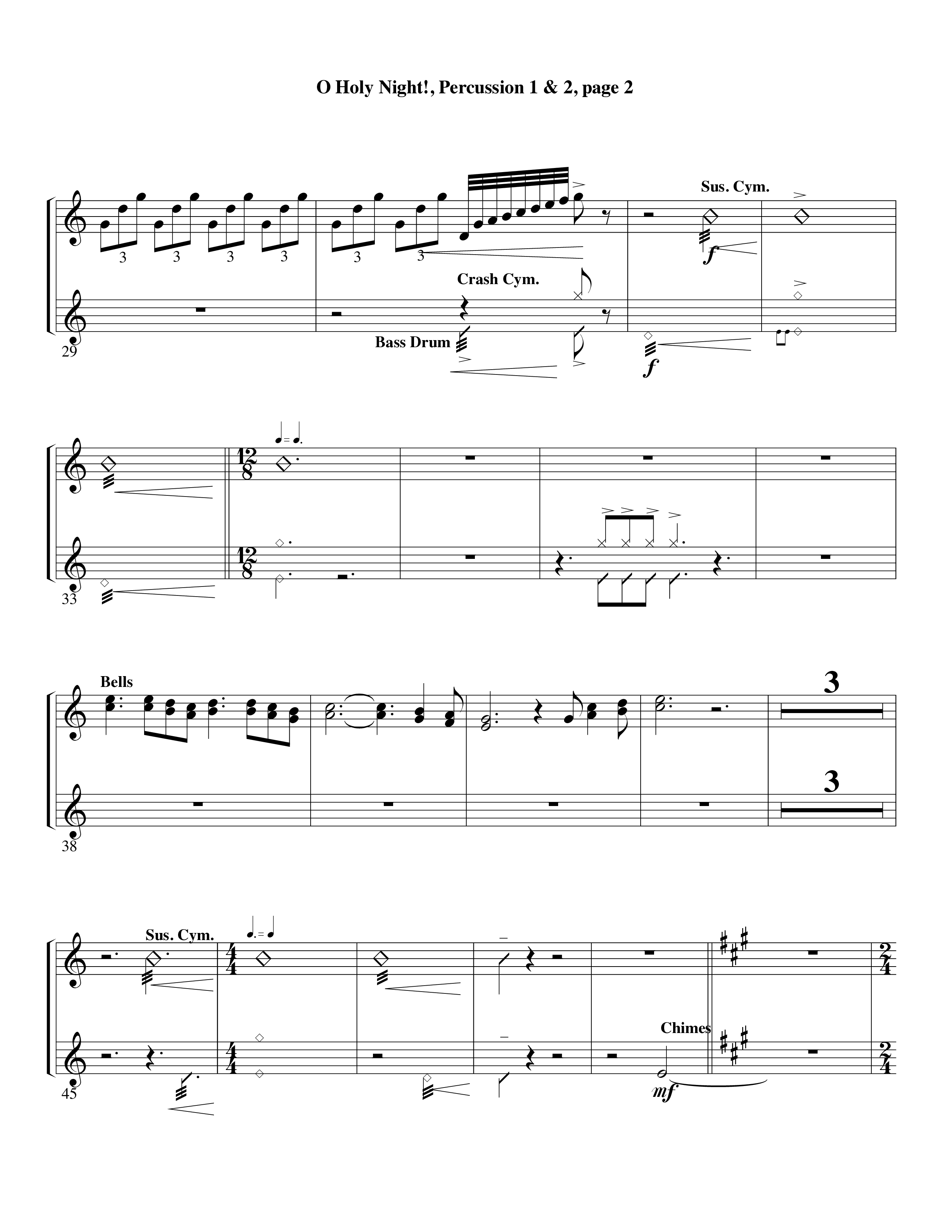 O Holy Night (Choral Anthem SATB) Percussion 1/2 (Word Music Choral / Arr. David Clydesdale)