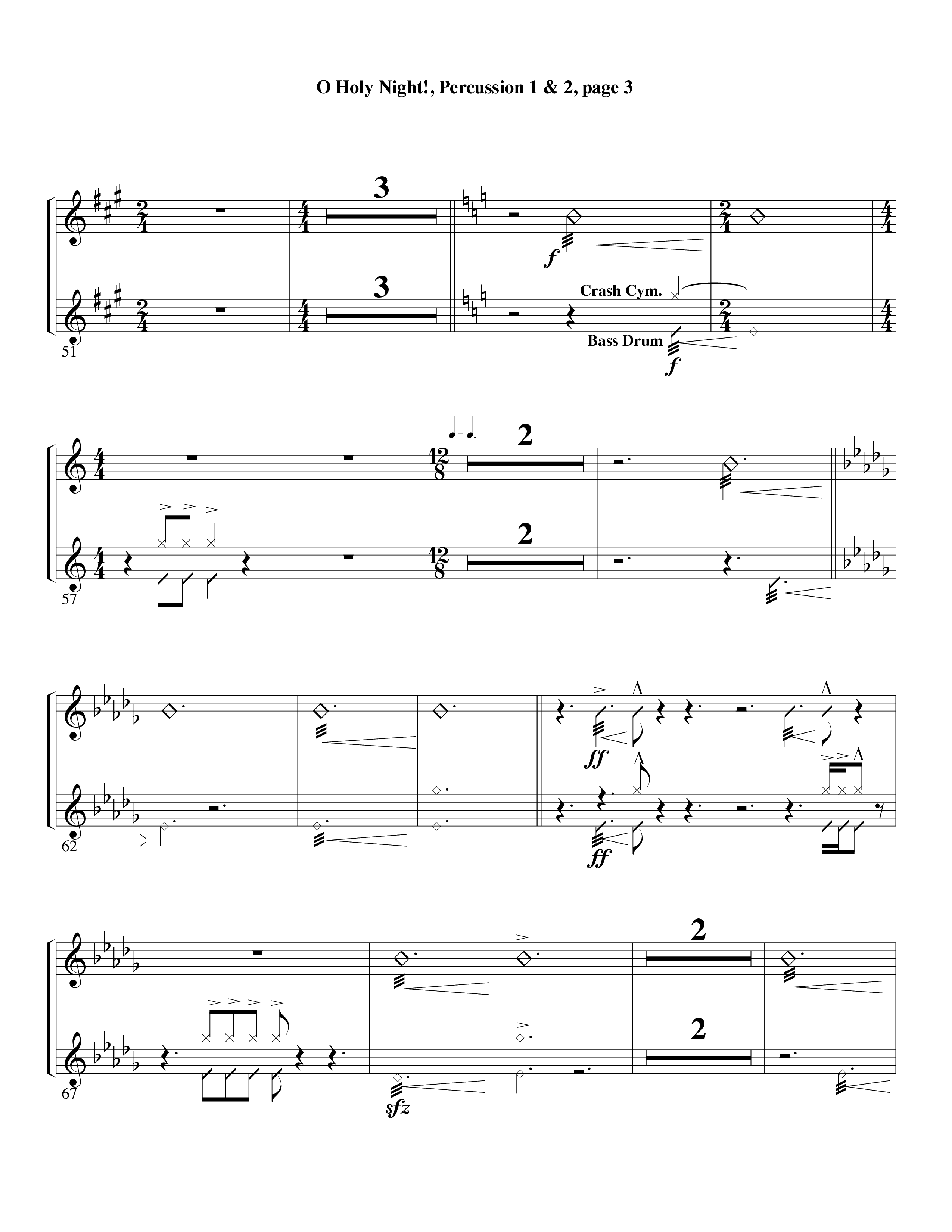 O Holy Night (Choral Anthem SATB) Percussion 1/2 (Word Music Choral / Arr. David Clydesdale)