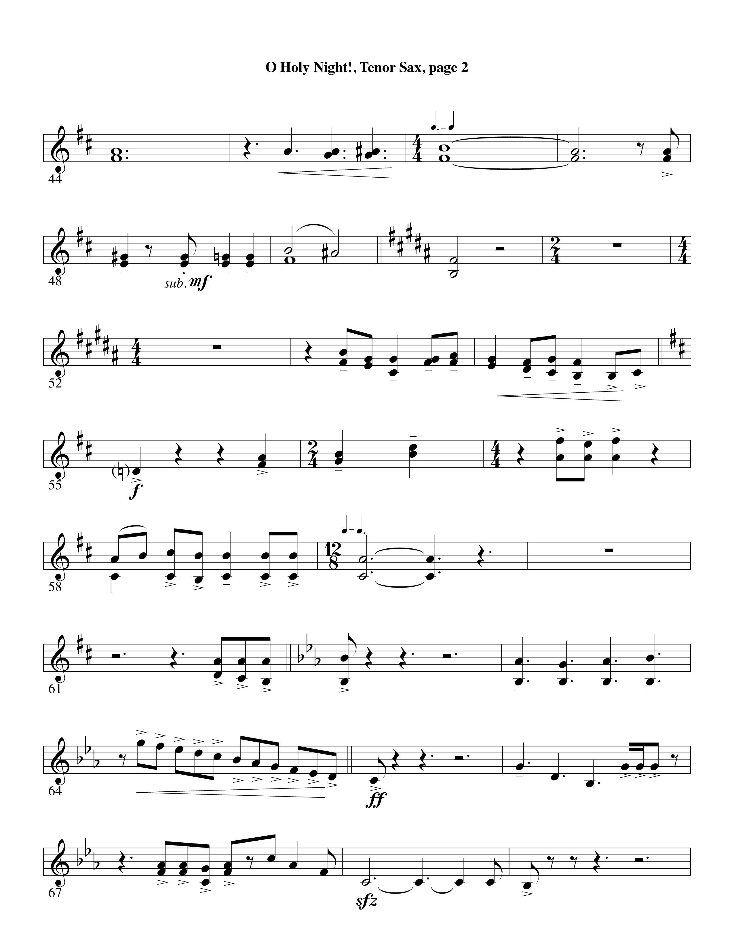O Holy Night (Choral Anthem SATB) Tenor Sax 1 (Word Music Choral / Arr. David Clydesdale)