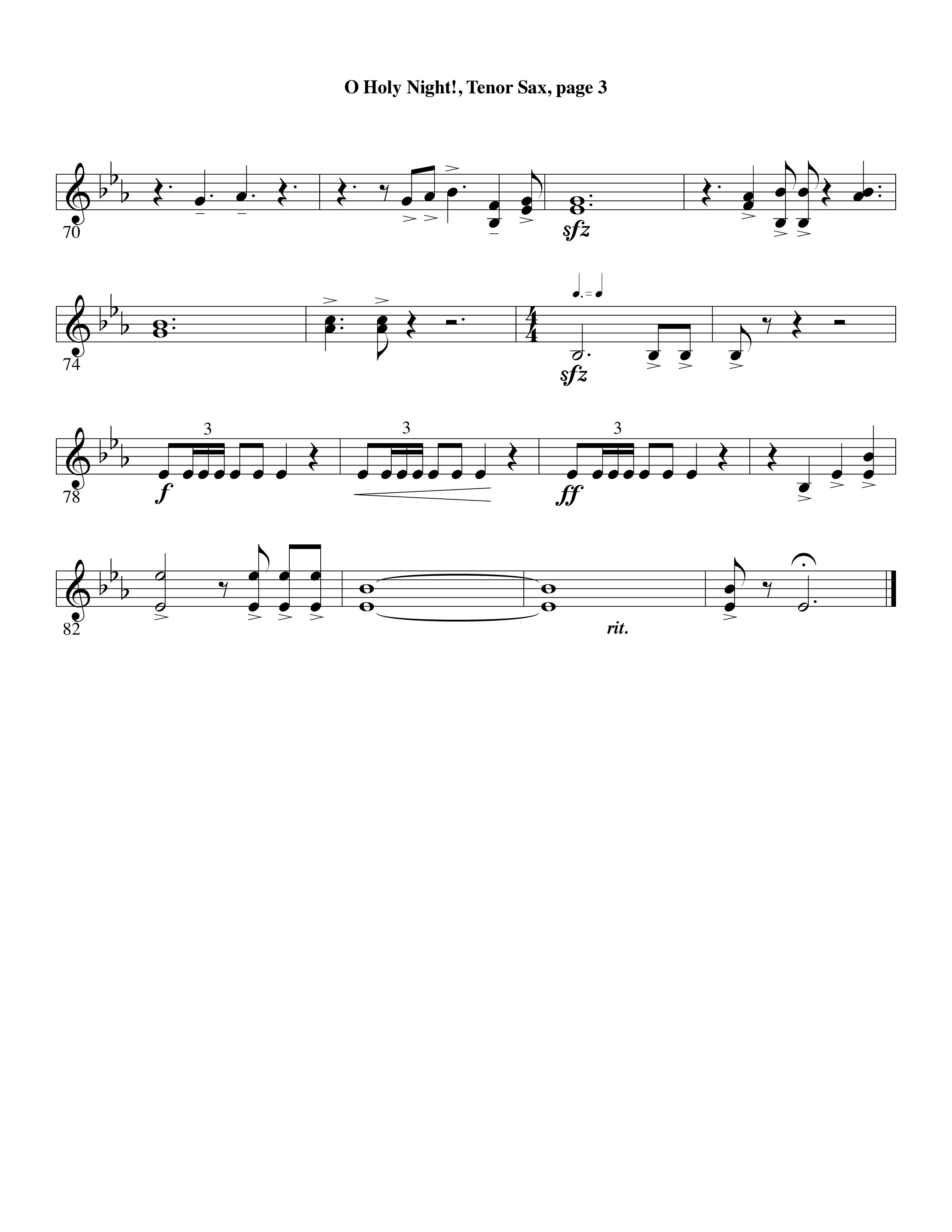 O Holy Night (Choral Anthem SATB) Tenor Sax 1 (Word Music Choral / Arr. David Clydesdale)