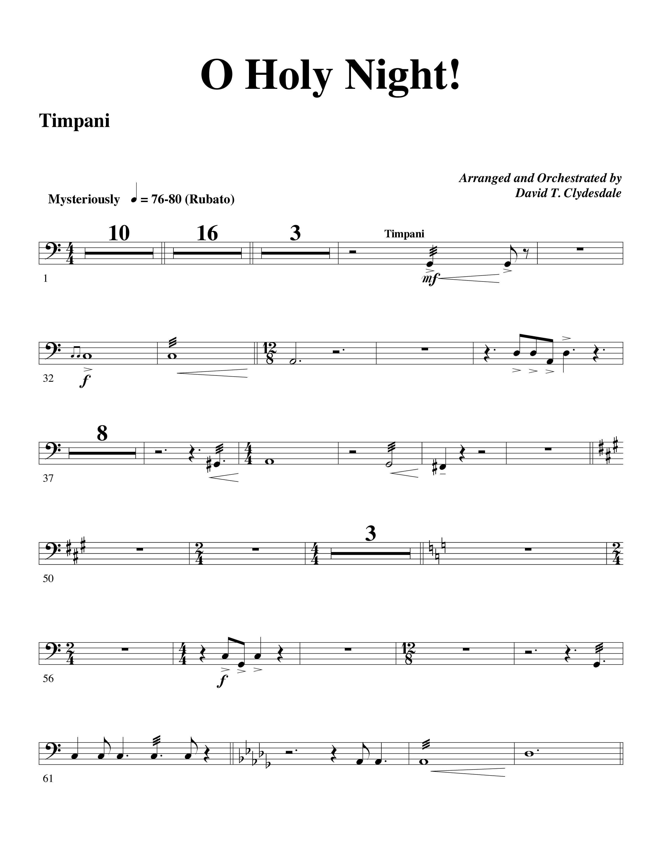 O Holy Night (Choral Anthem SATB) Timpani (Word Music Choral / Arr. David Clydesdale)