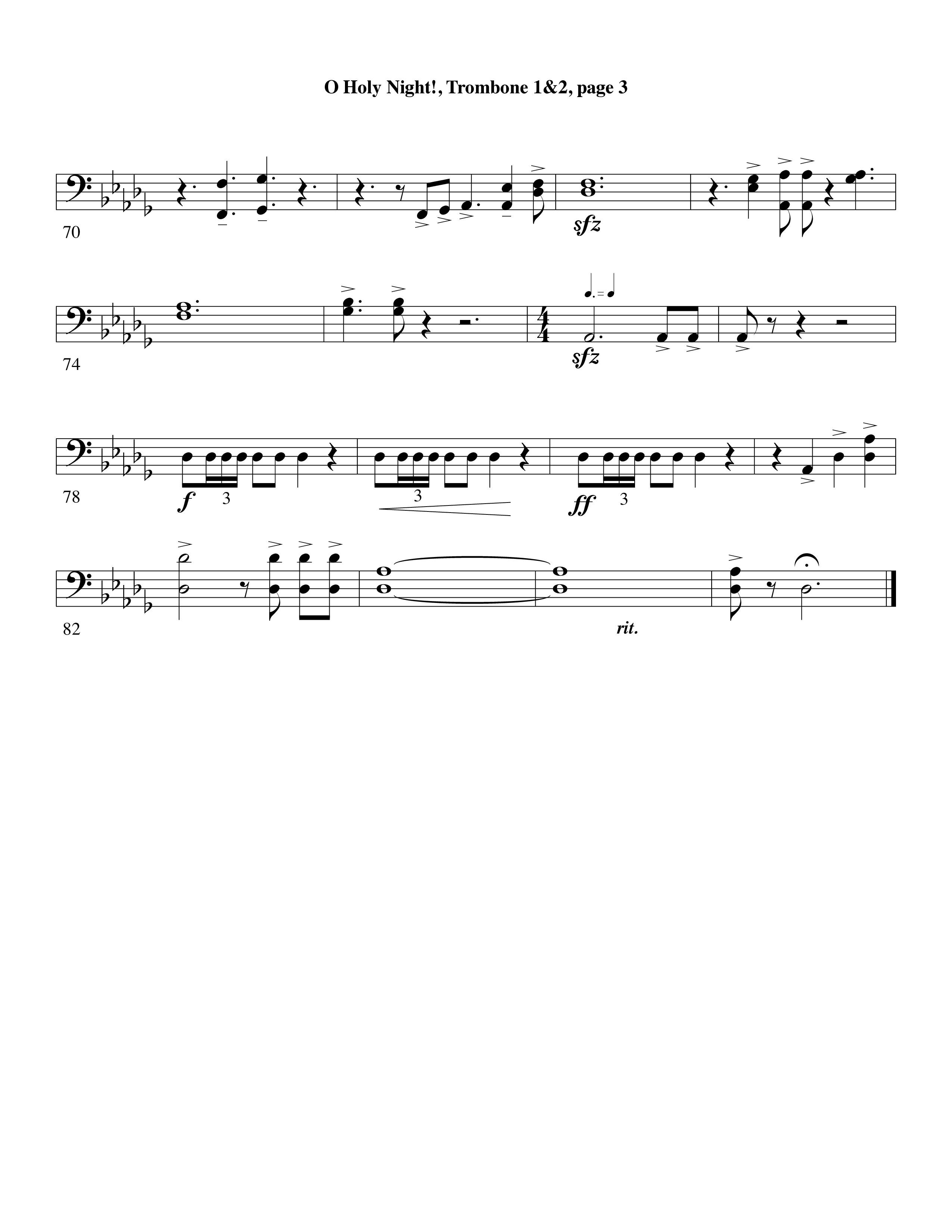 O Holy Night (Choral Anthem SATB) Trombone 1/2 (Word Music Choral / Arr. David Clydesdale)