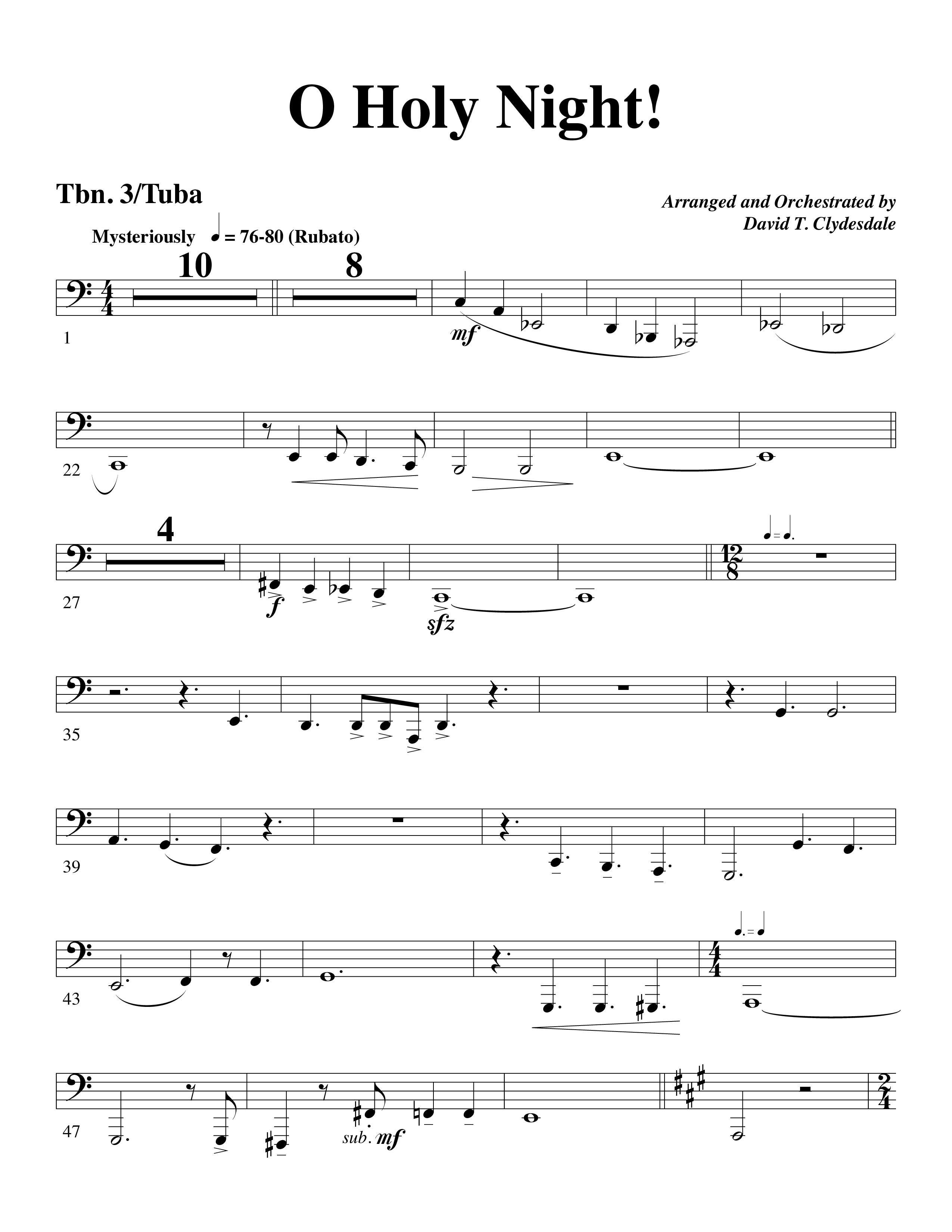 O Holy Night (Choral Anthem SATB) Trombone 3/Tuba (Word Music Choral / Arr. David Clydesdale)
