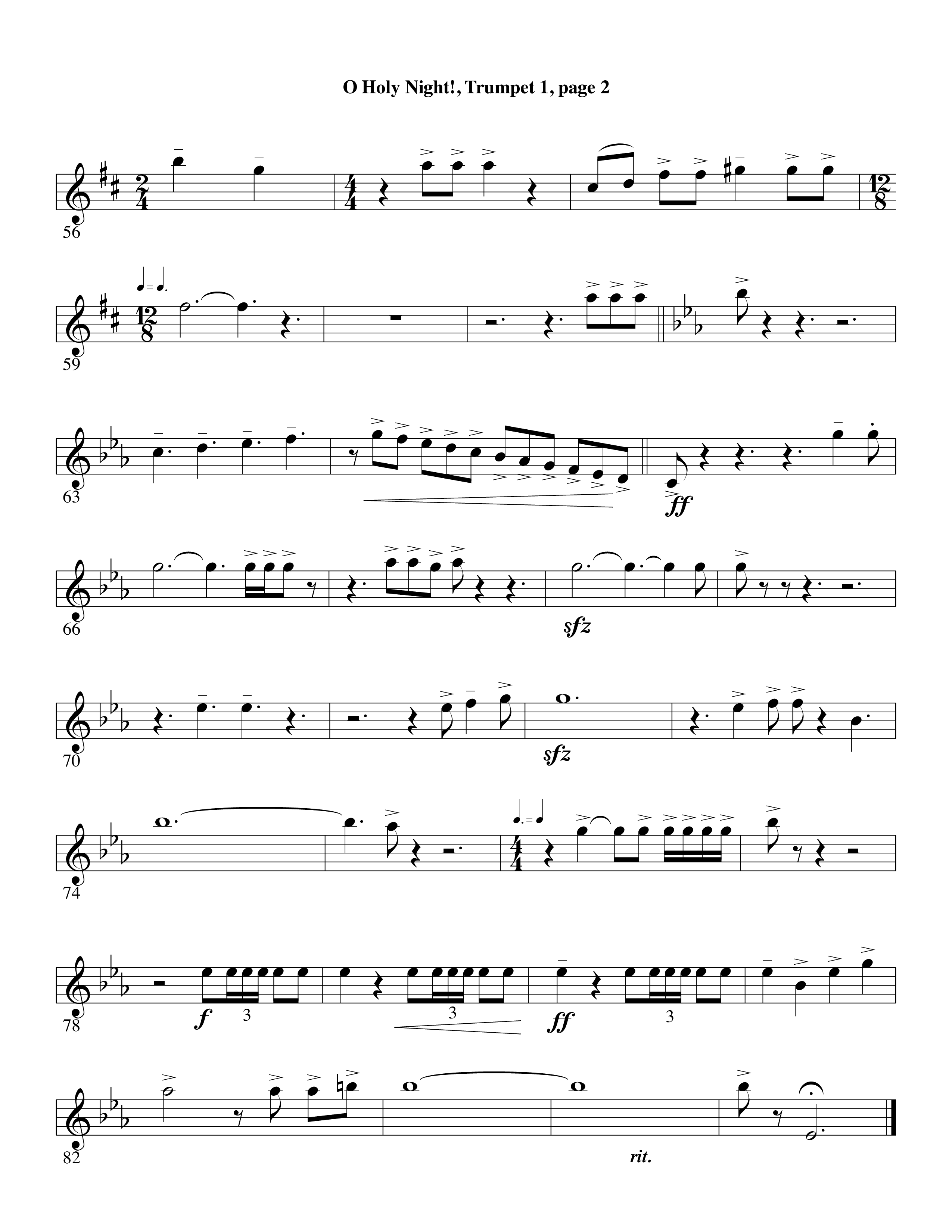 O Holy Night (Choral Anthem SATB) Trumpet 1 (Word Music Choral / Arr. David Clydesdale)