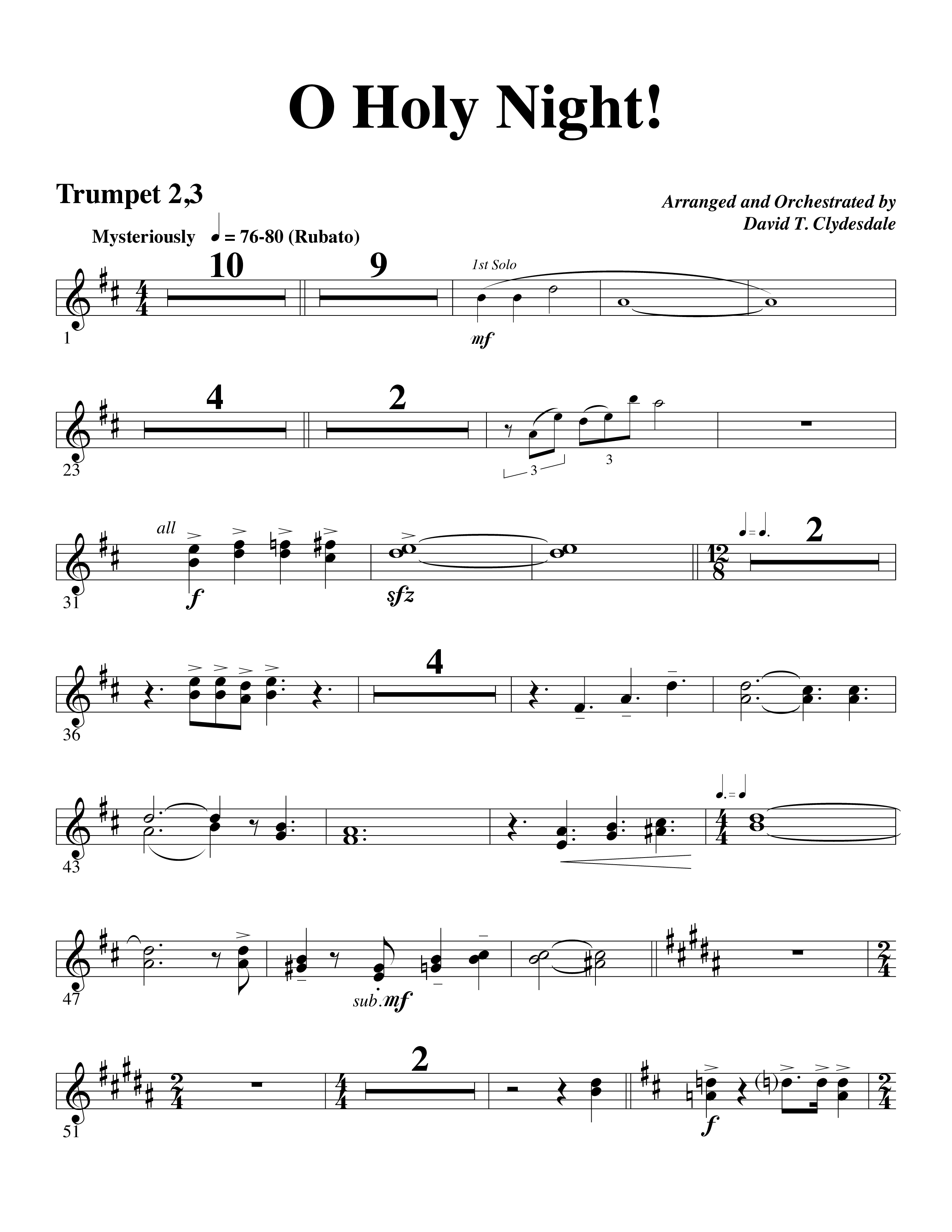 O Holy Night (Choral Anthem SATB) Trumpet 2/3 (Word Music Choral / Arr. David Clydesdale)