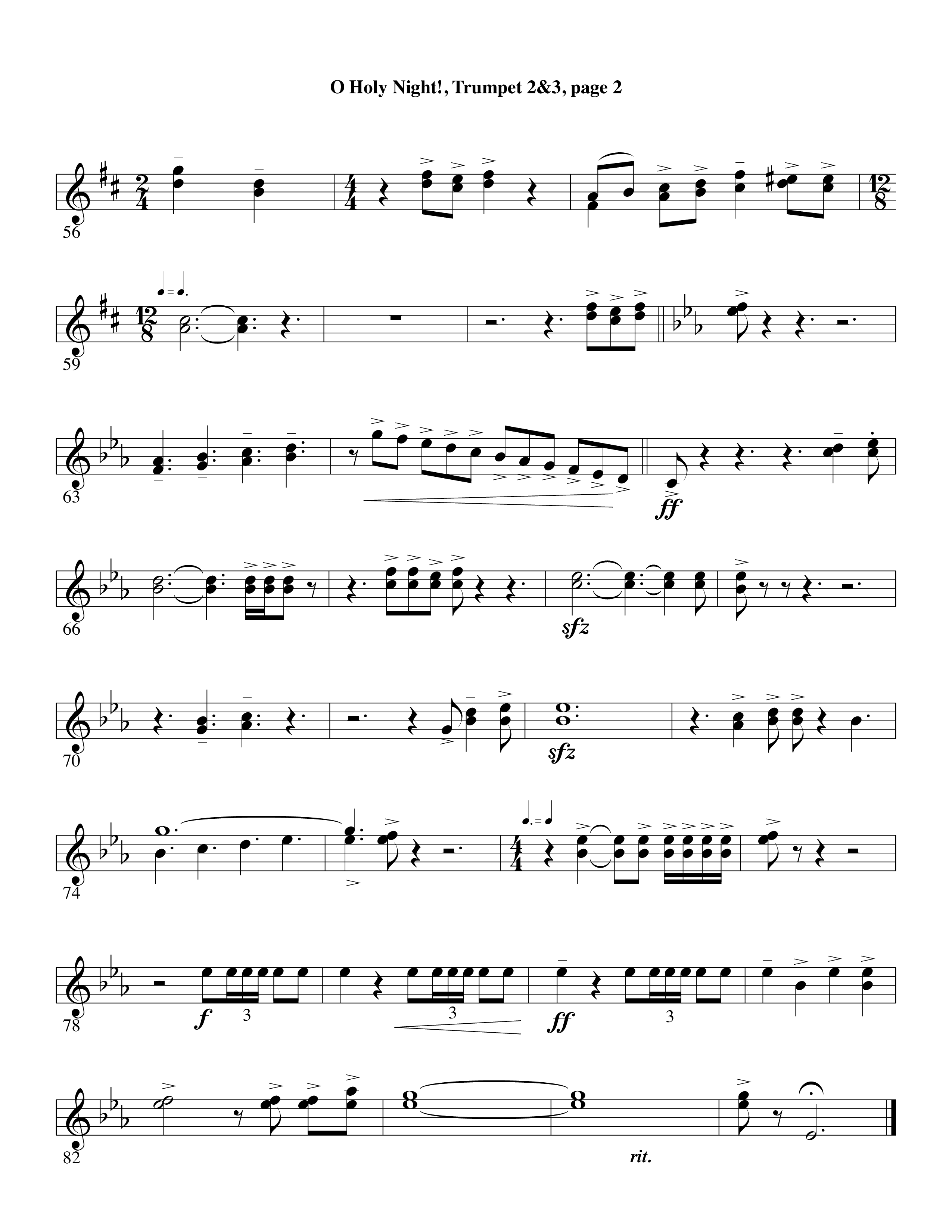 O Holy Night (Choral Anthem SATB) Trumpet 2/3 (Word Music Choral / Arr. David Clydesdale)