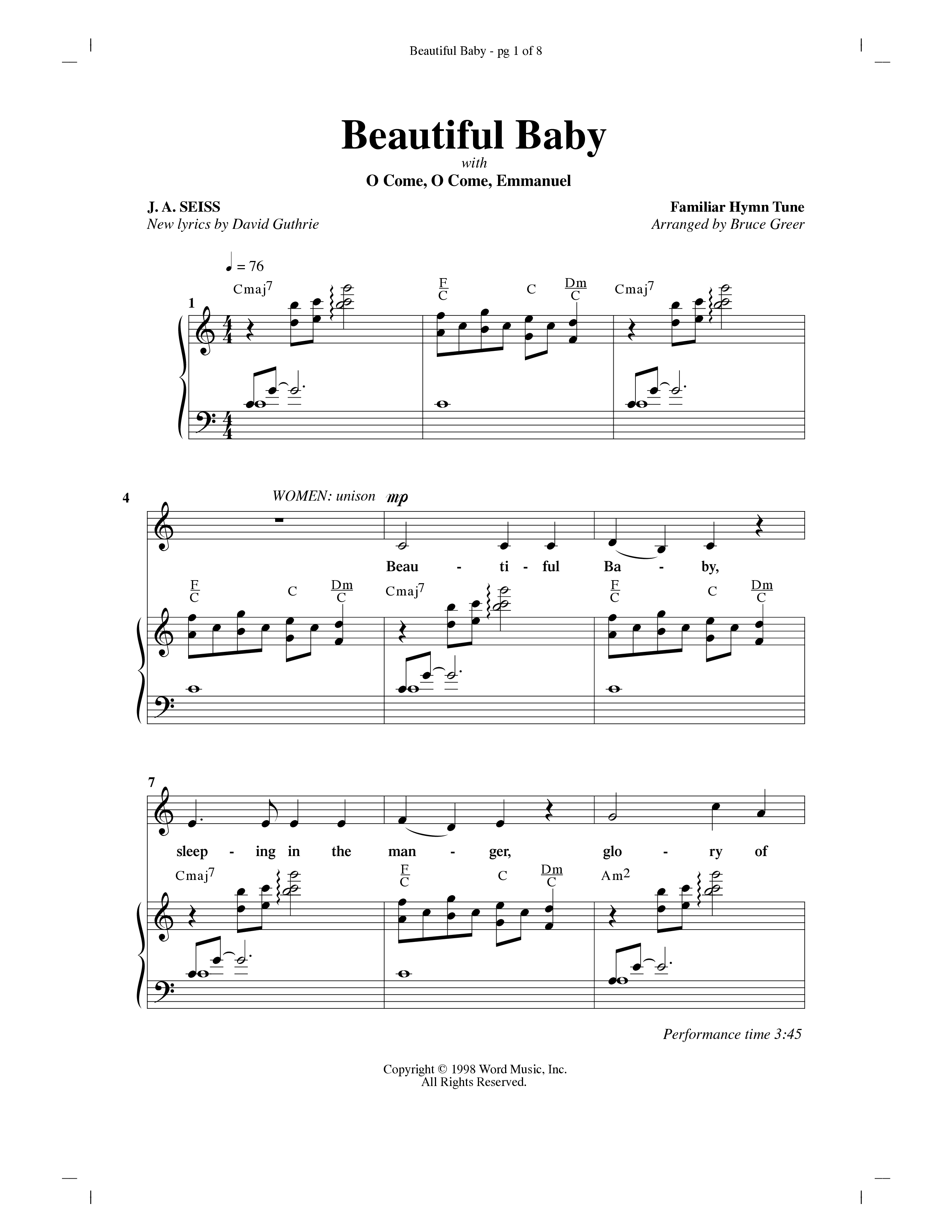Beautiful Baby (with O Come O Come Emmanuel) (Choral Anthem SATB) Anthem (SATB/Piano) (Word Music Choral / Arr. Bruce Greer)