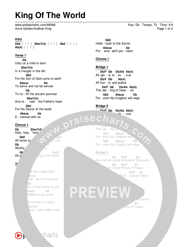 King Of The World Chords & Lyrics (Anna Golden / Aodhan King)