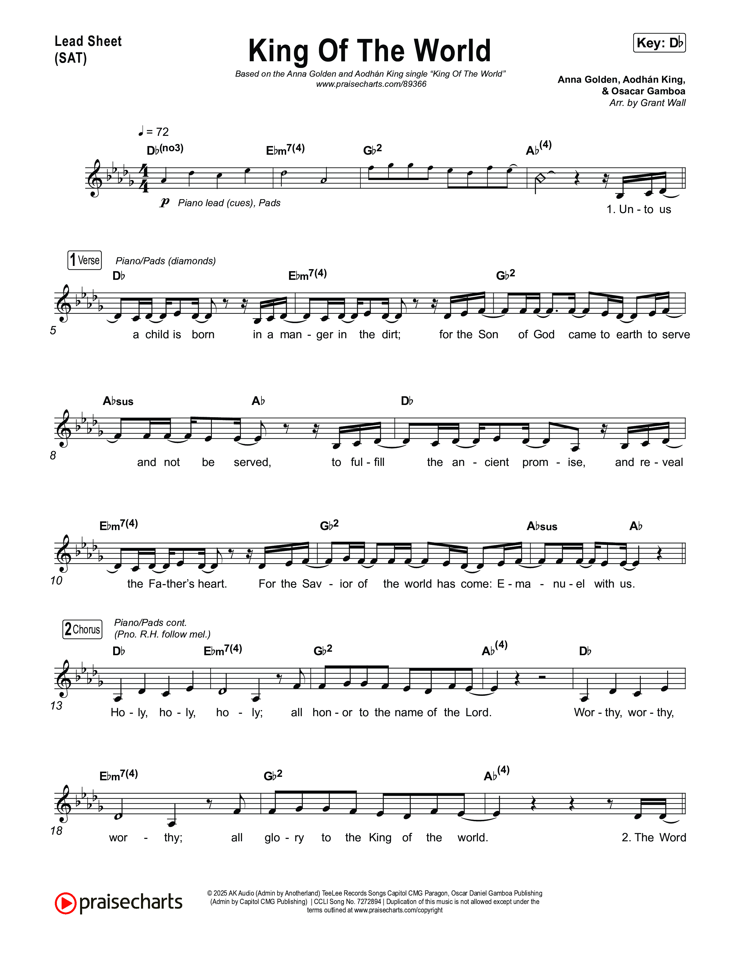 King Of The World Lead Sheet (SAT) (Anna Golden / Aodhan King)