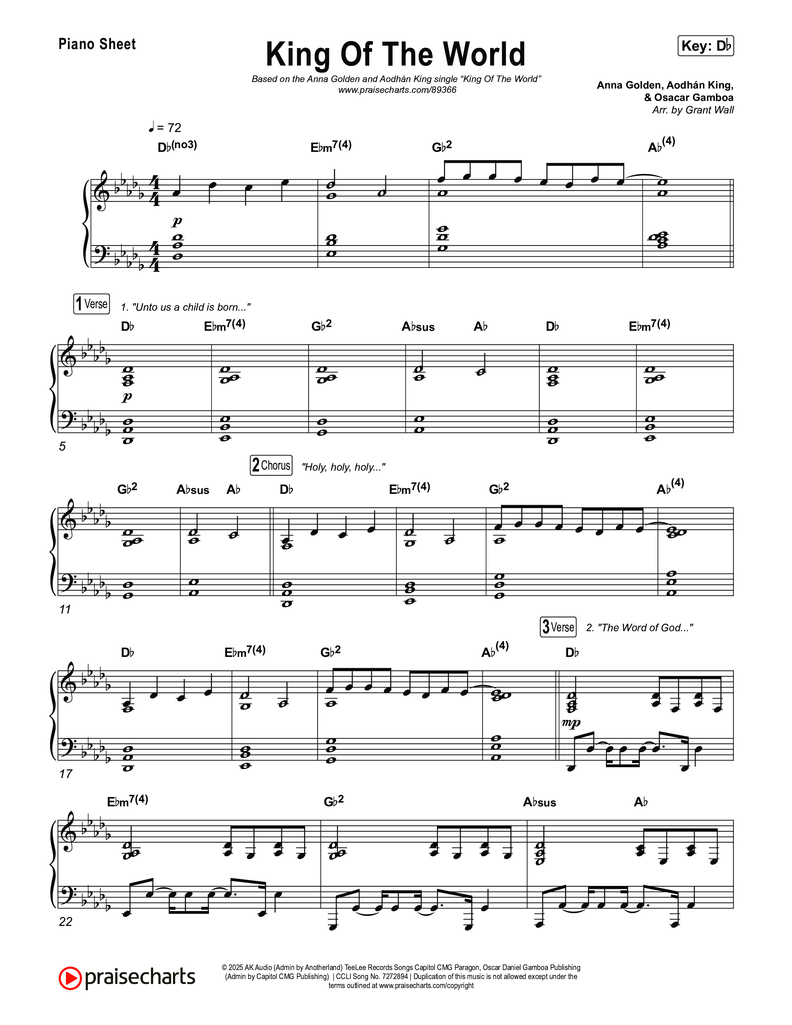 King Of The World Piano Sheet (Anna Golden / Aodhan King)