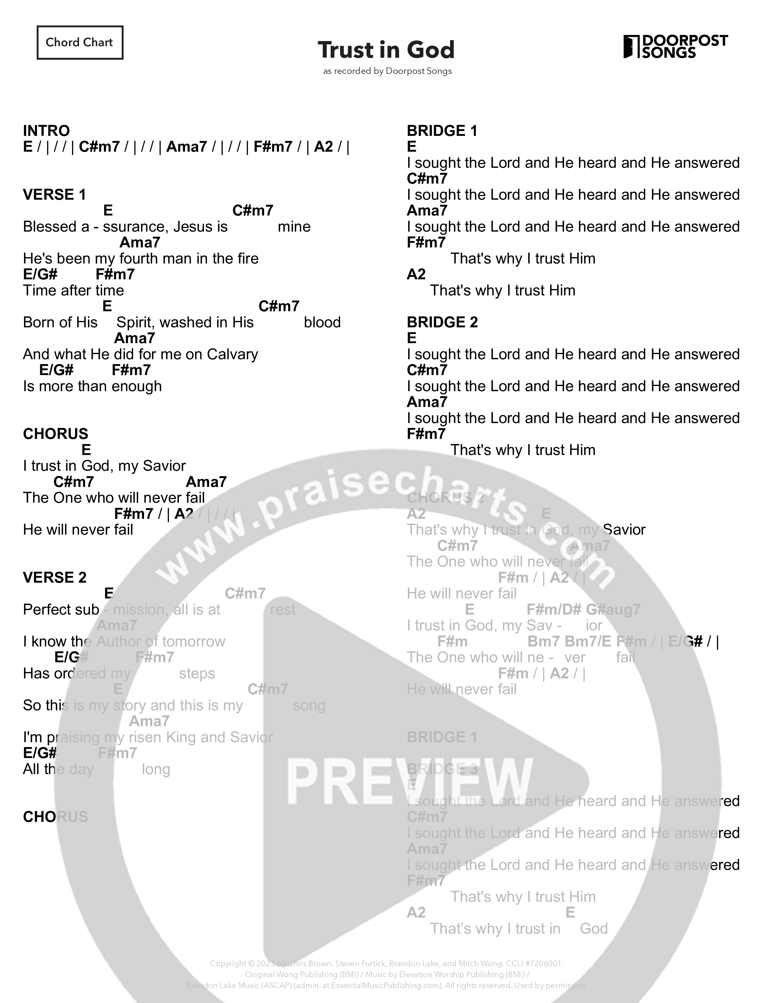 Trust In God (Kids) Chord Chart (Doorpost Kids Worship / Dave and Jess Ray)