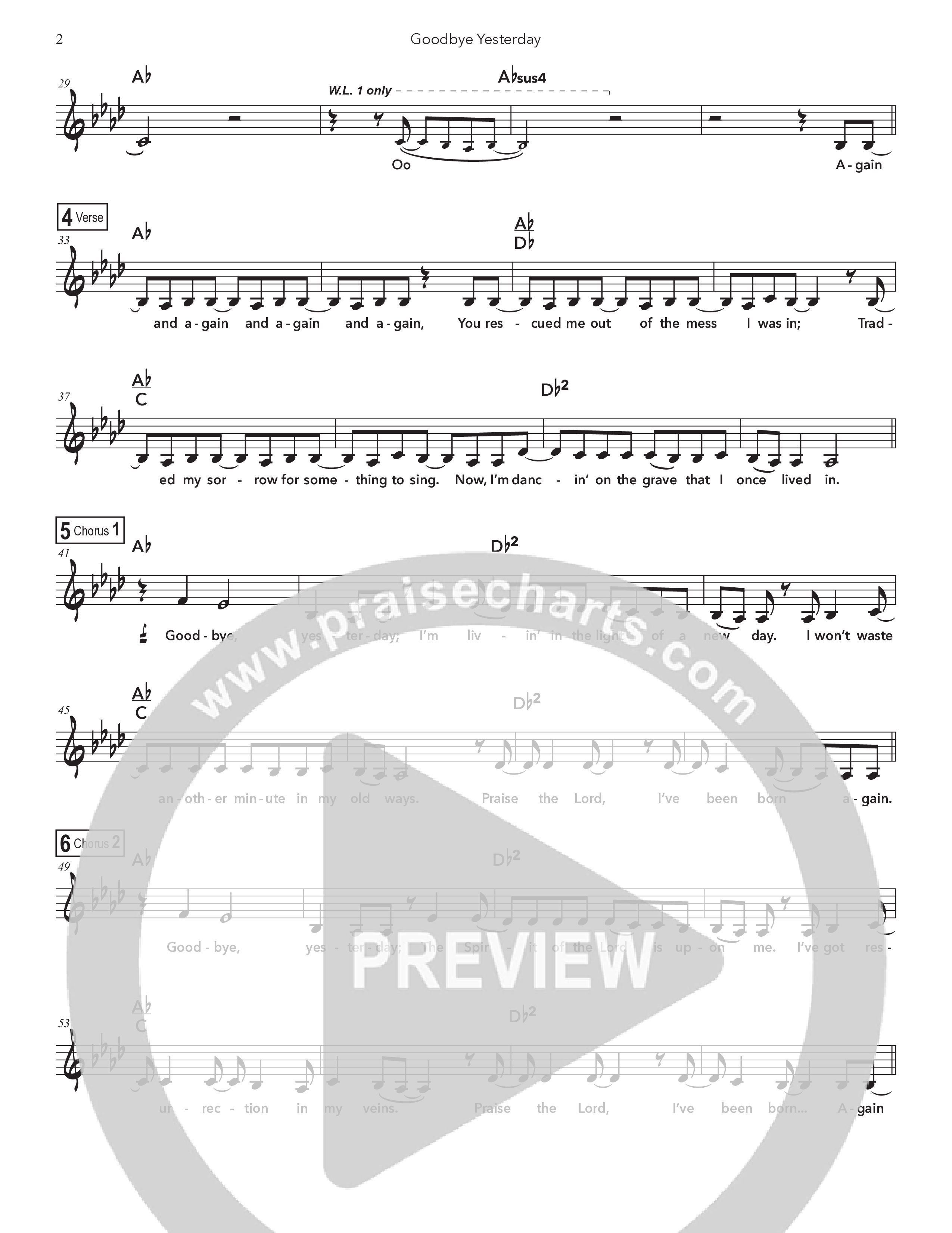 Goodbye Yesterday (Kids) Lead Sheet Melody (Doorpost Kids Worship / Dave and Jess Ray)