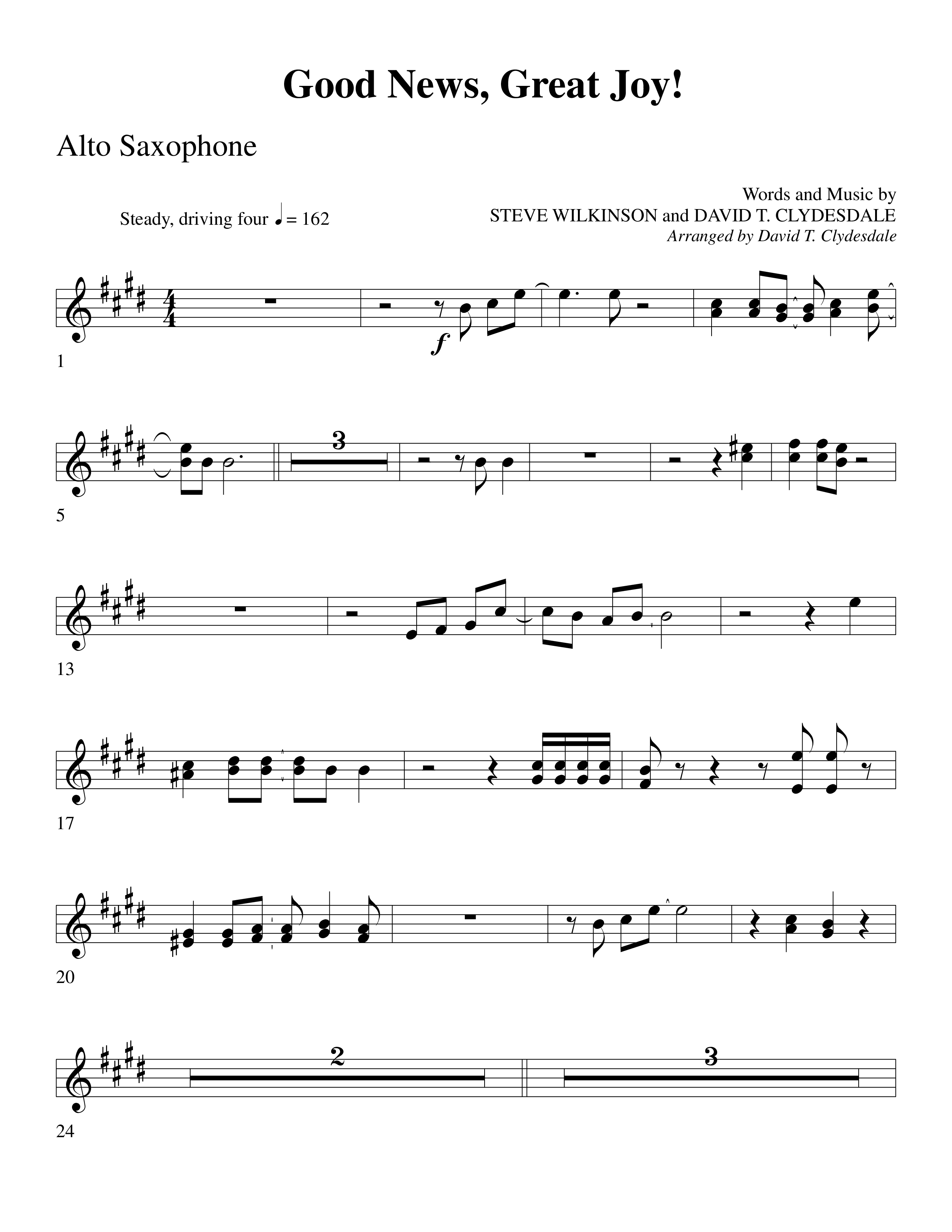 Good News Great Joy (Choral Anthem SATB) Alto Sax (Word Music Choral / Arr. David Clydesdale)