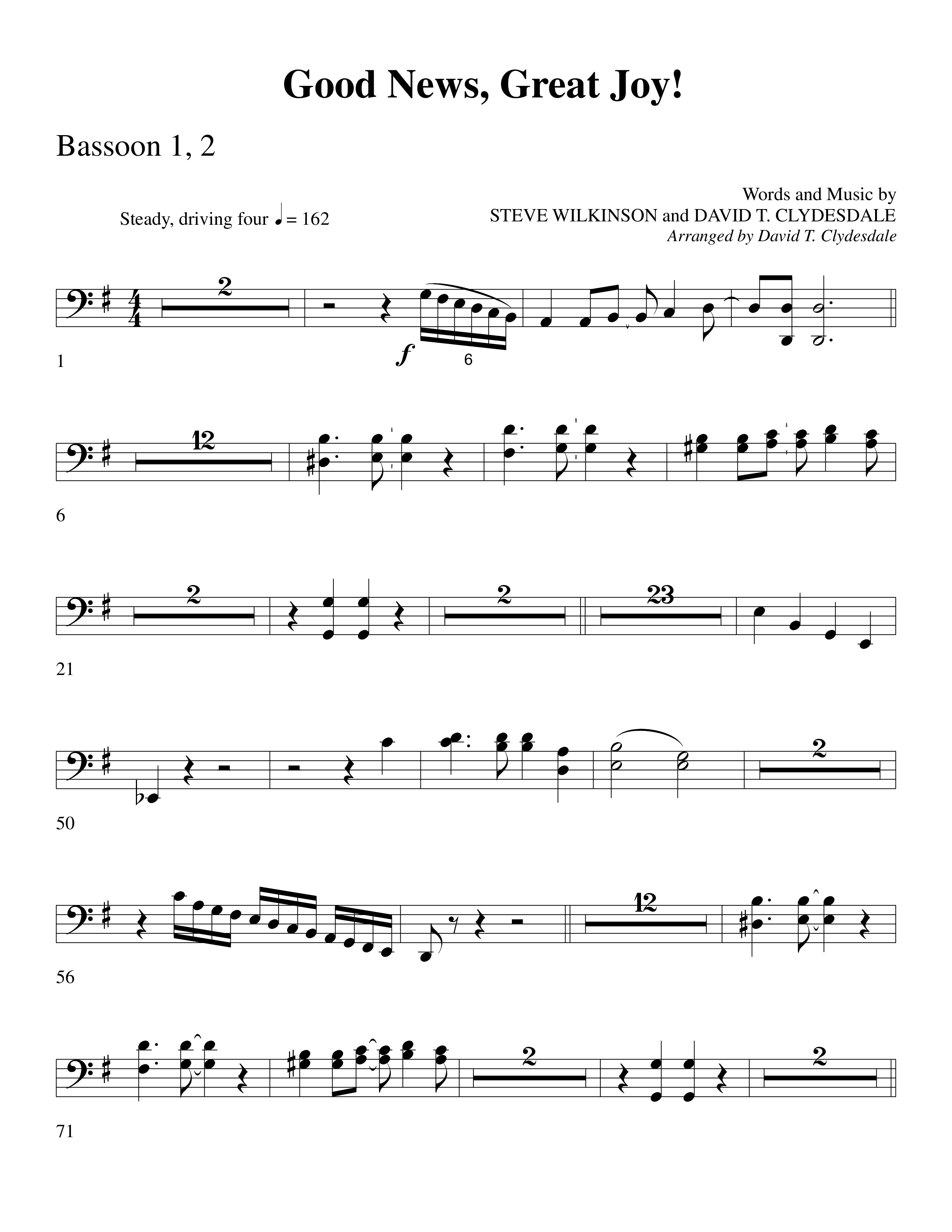 Good News Great Joy (Choral Anthem SATB) Bassoon 1/2 (Word Music Choral / Arr. David Clydesdale)