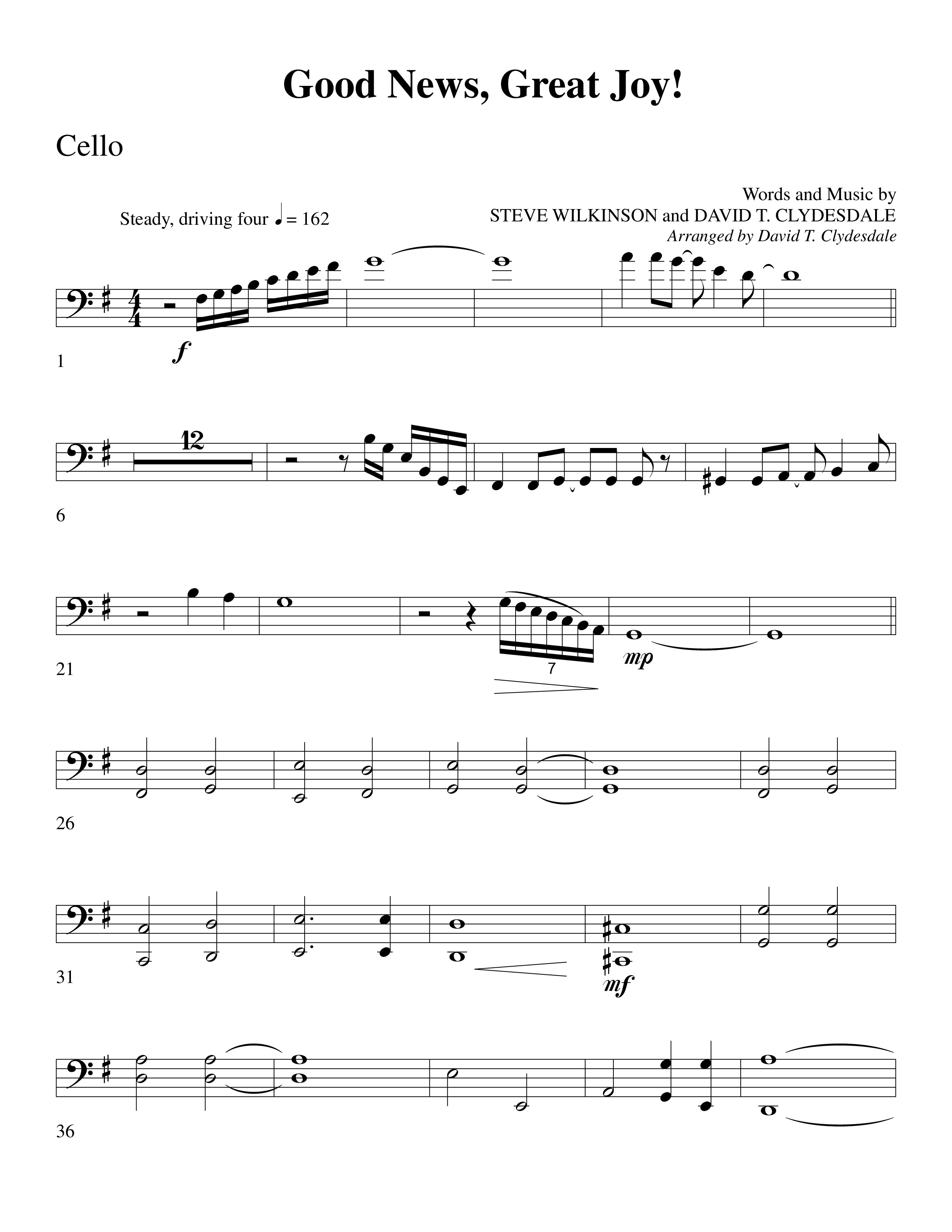 Good News Great Joy (Choral Anthem SATB) Cello (Word Music Choral / Arr. David Clydesdale)