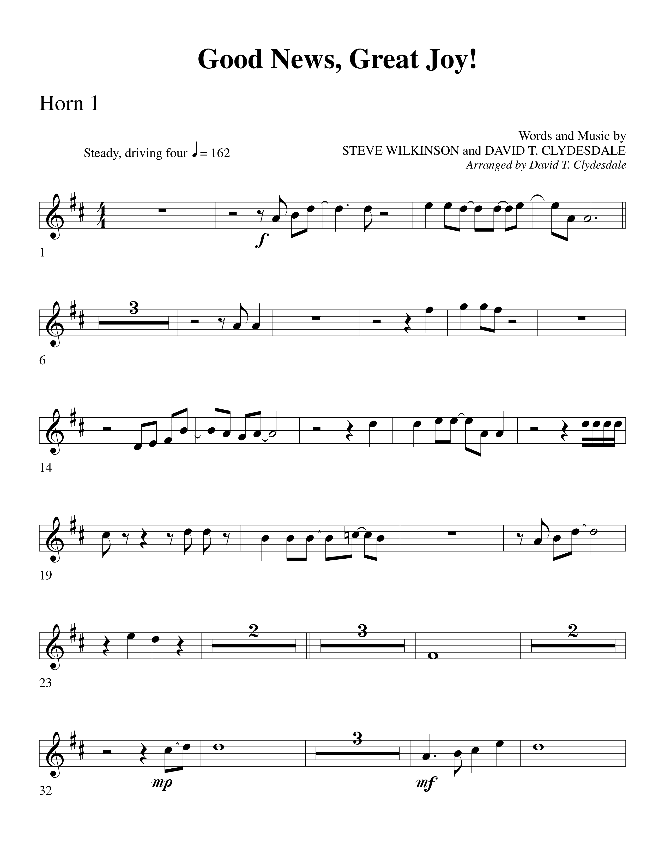 Good News Great Joy (Choral Anthem SATB) French Horn (Word Music Choral / Arr. David Clydesdale)