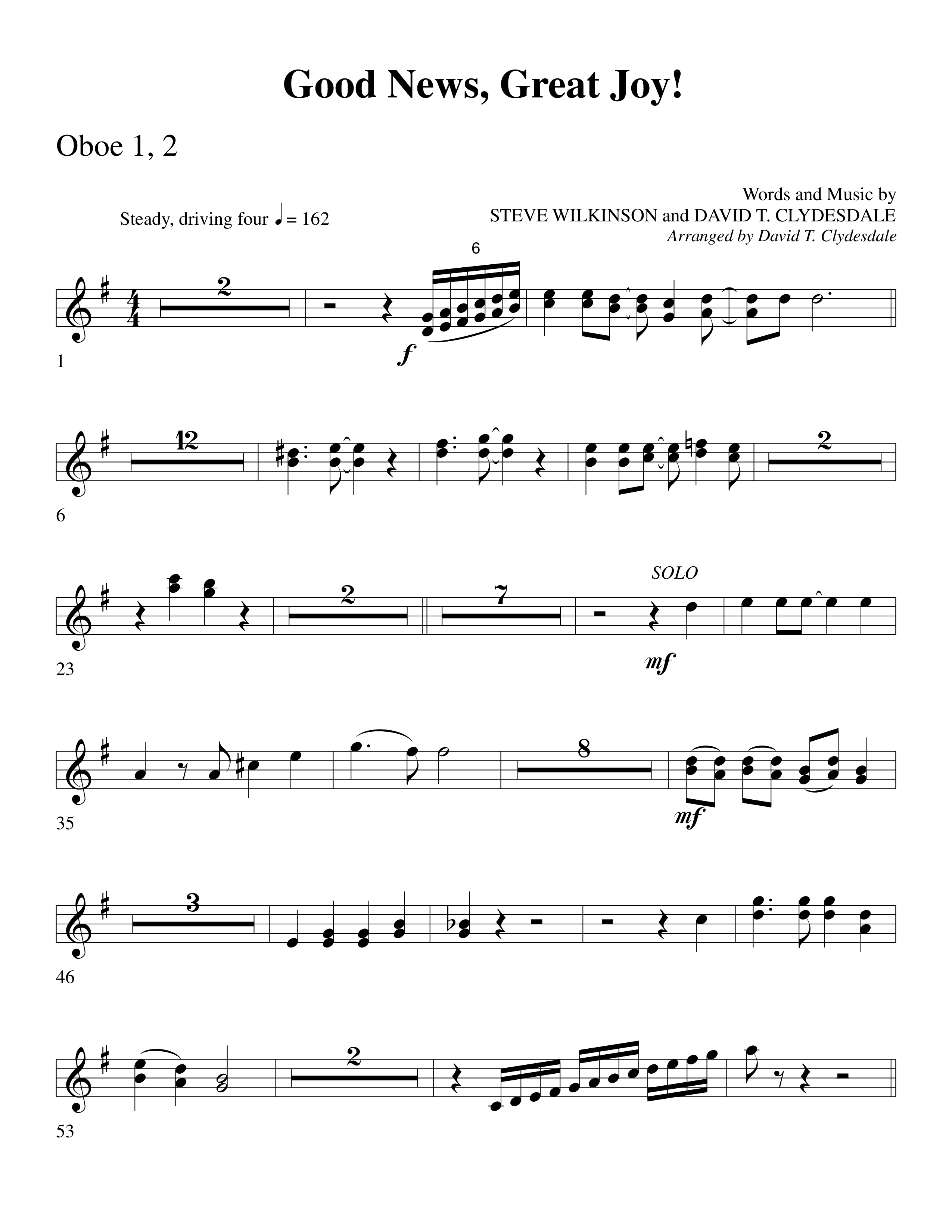 Good News Great Joy (Choral Anthem SATB) Oboe 1/2 (Word Music Choral / Arr. David Clydesdale)