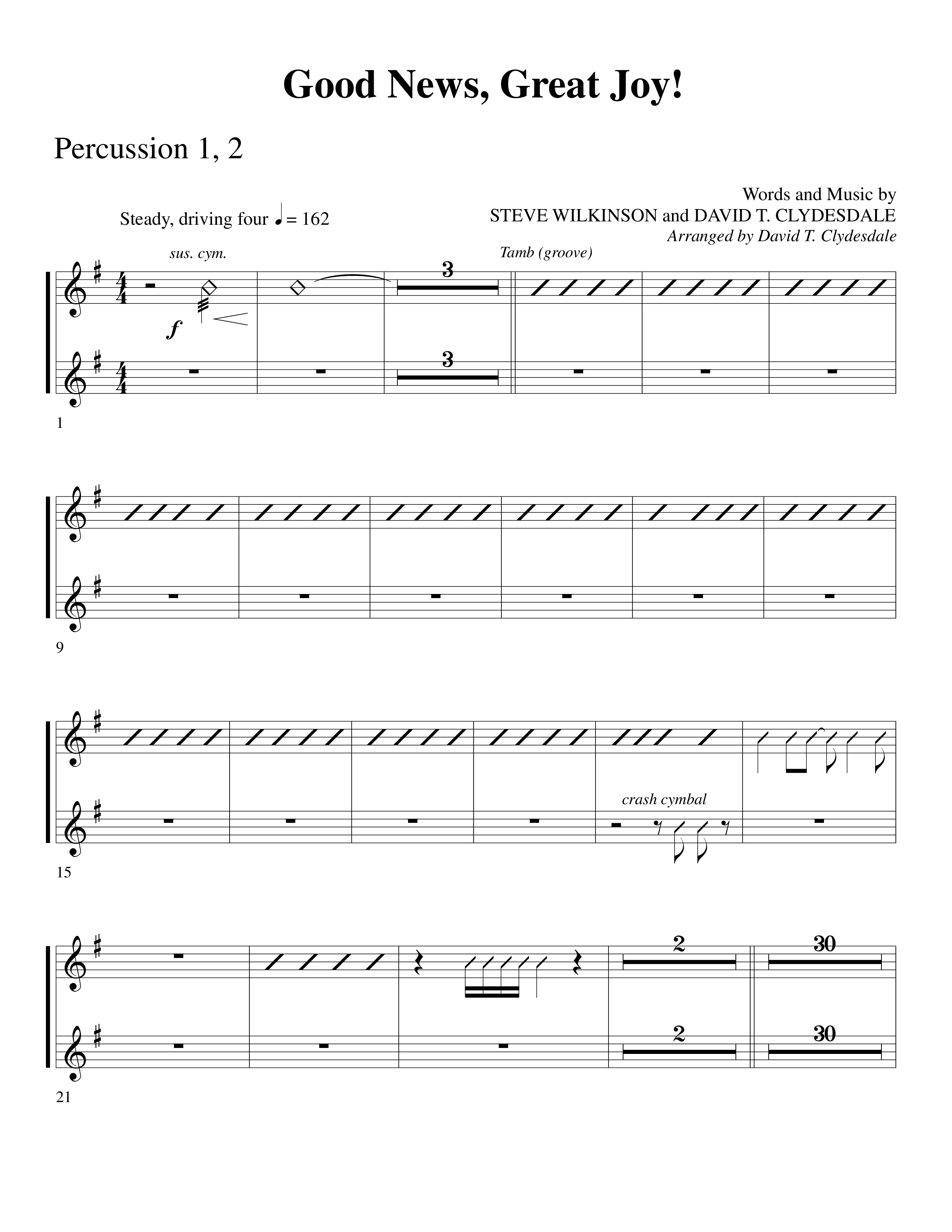 Good News Great Joy (Choral Anthem SATB) Percussion (Word Music Choral / Arr. David Clydesdale)