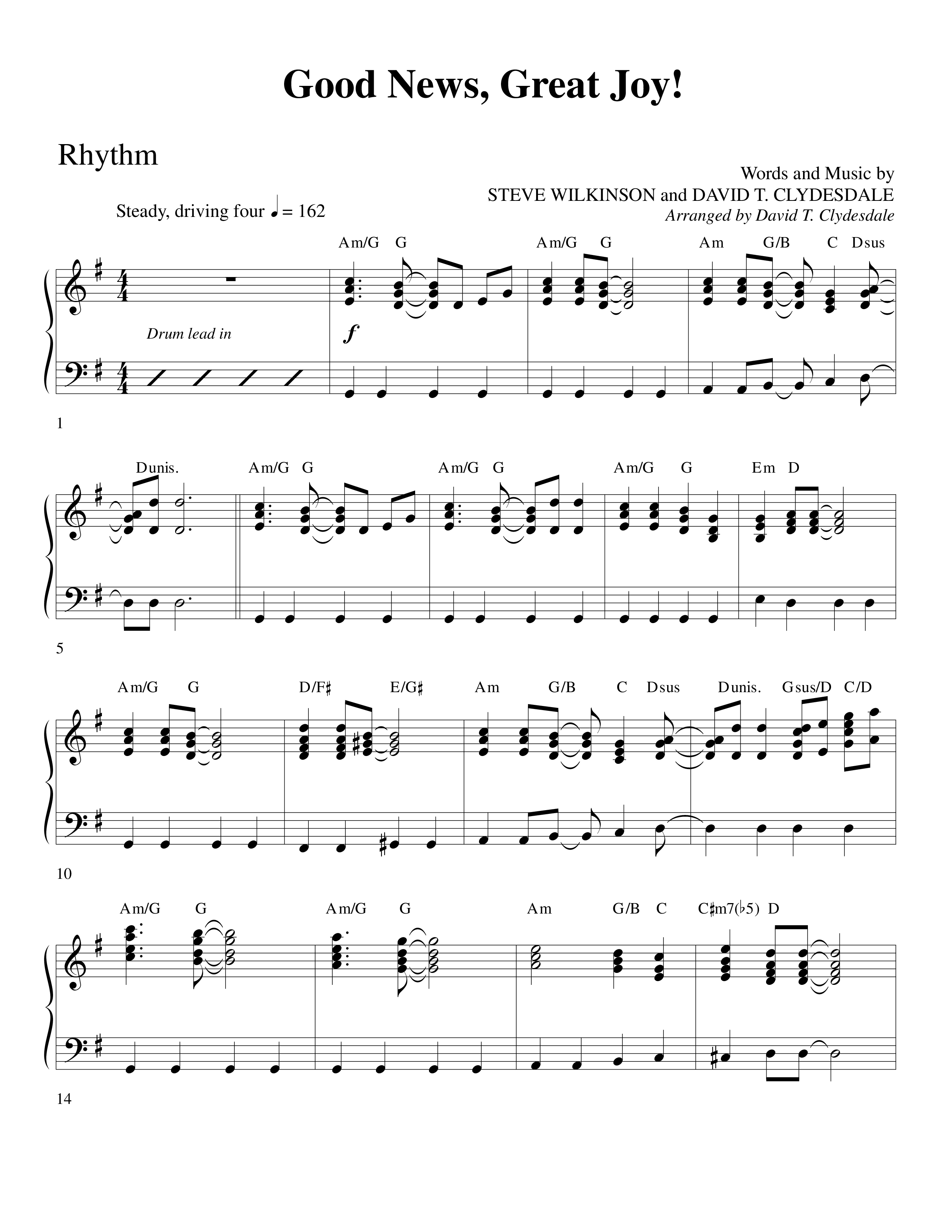 Good News Great Joy (Choral Anthem SATB) Rhythm Chart (Word Music Choral / Arr. David Clydesdale)