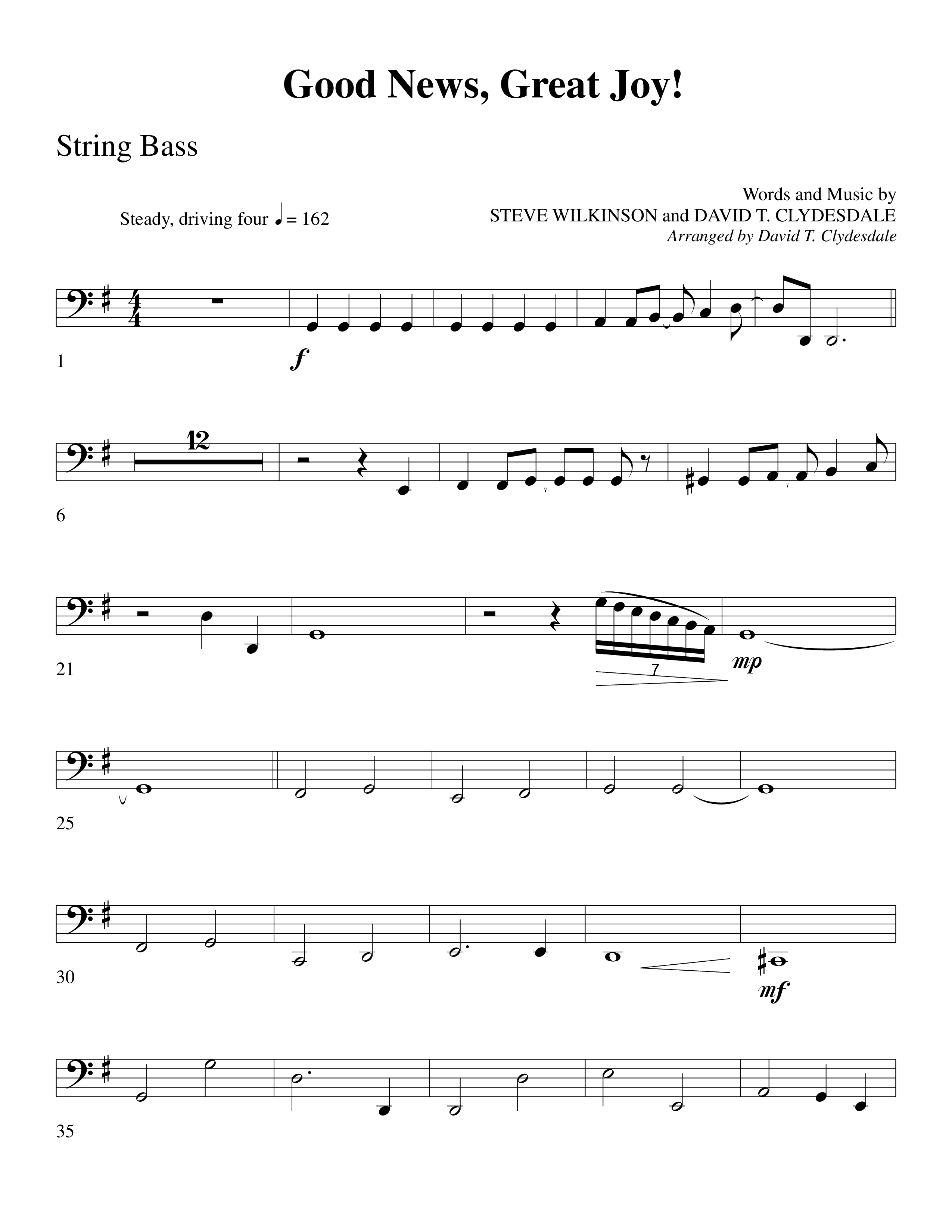 Good News Great Joy (Choral Anthem SATB) String Bass (Word Music Choral / Arr. David Clydesdale)