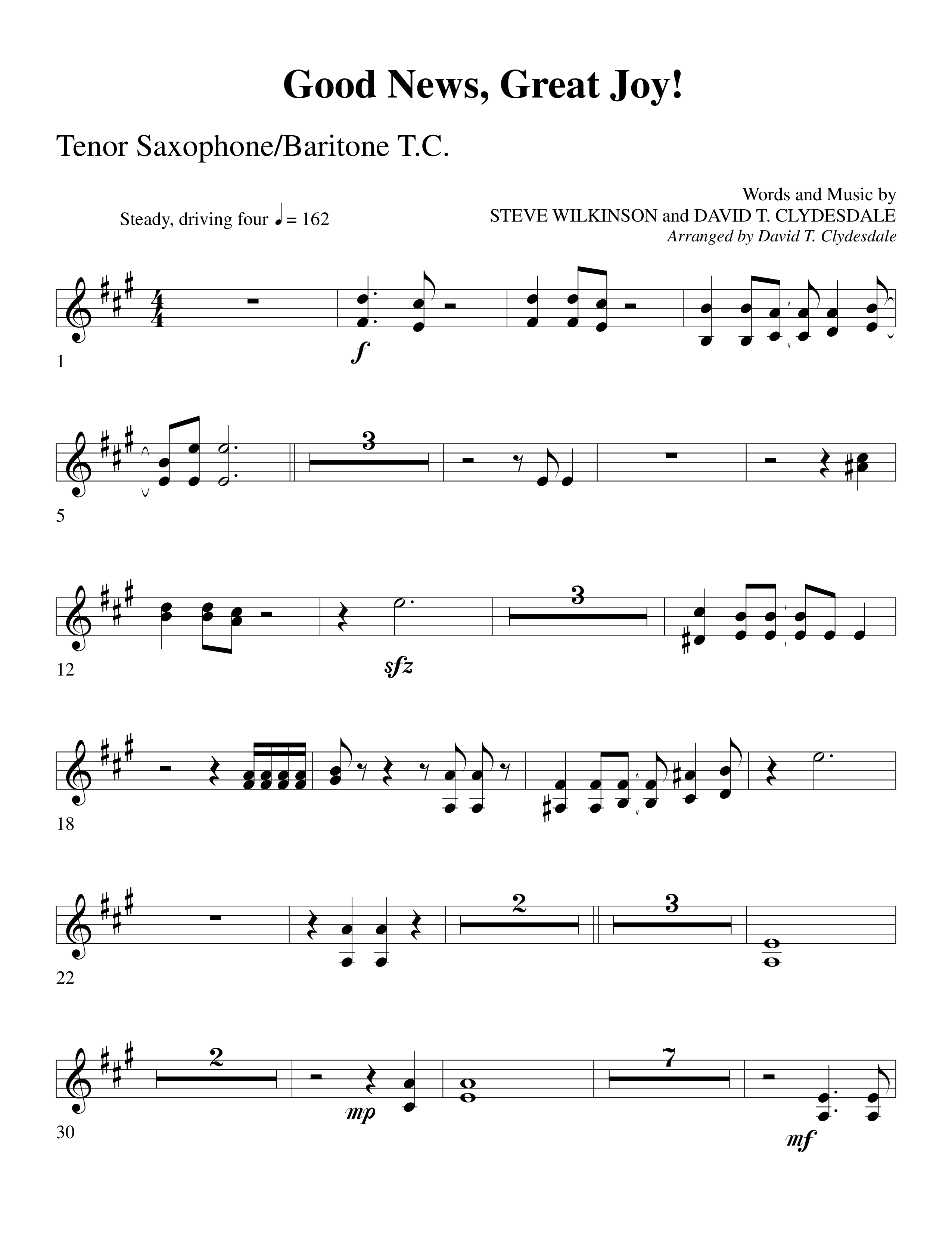 Good News Great Joy (Choral Anthem SATB) Tenor Sax/Baritone T.C. (Word Music Choral / Arr. David Clydesdale)