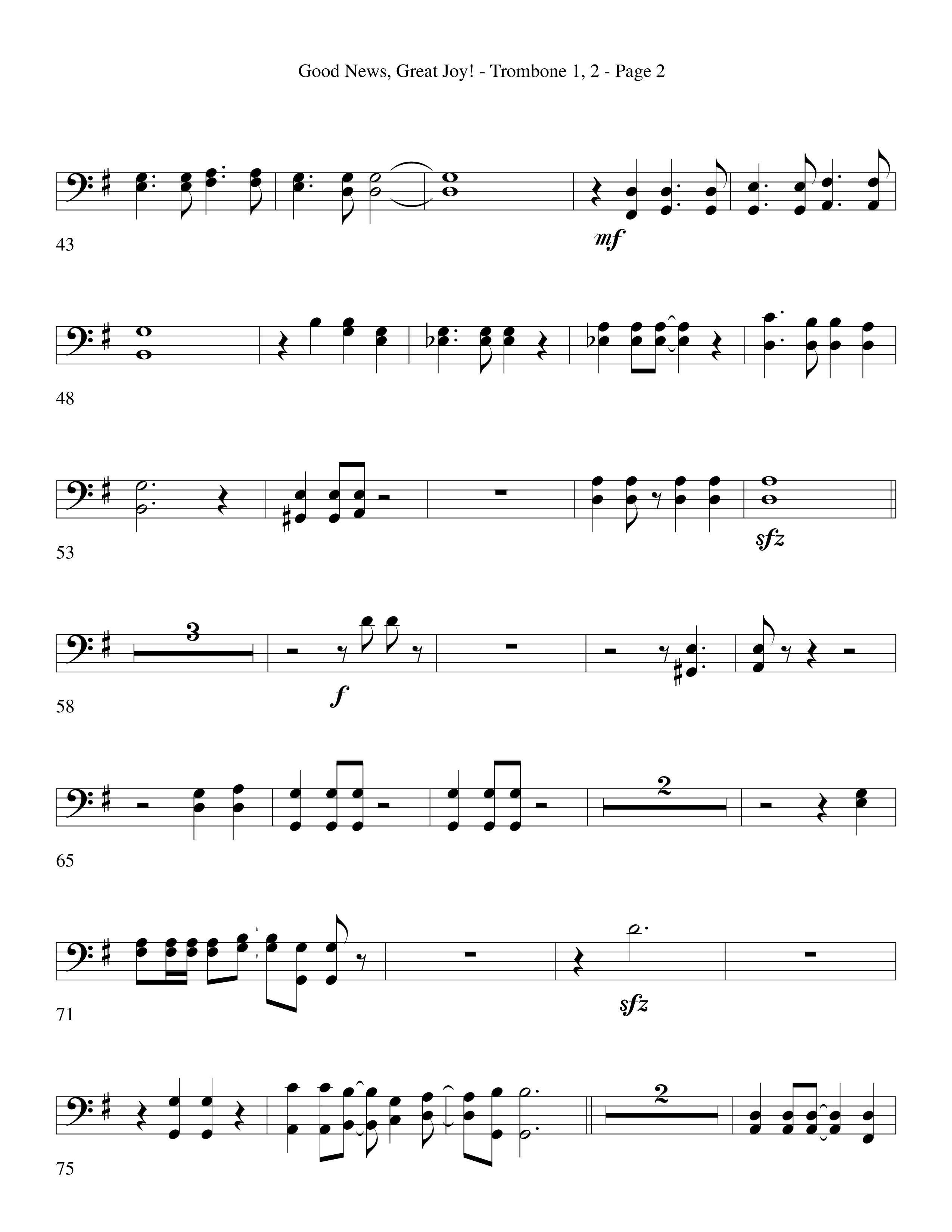 Good News Great Joy (Choral Anthem SATB) Trombone 1/2 (Word Music Choral / Arr. David Clydesdale)
