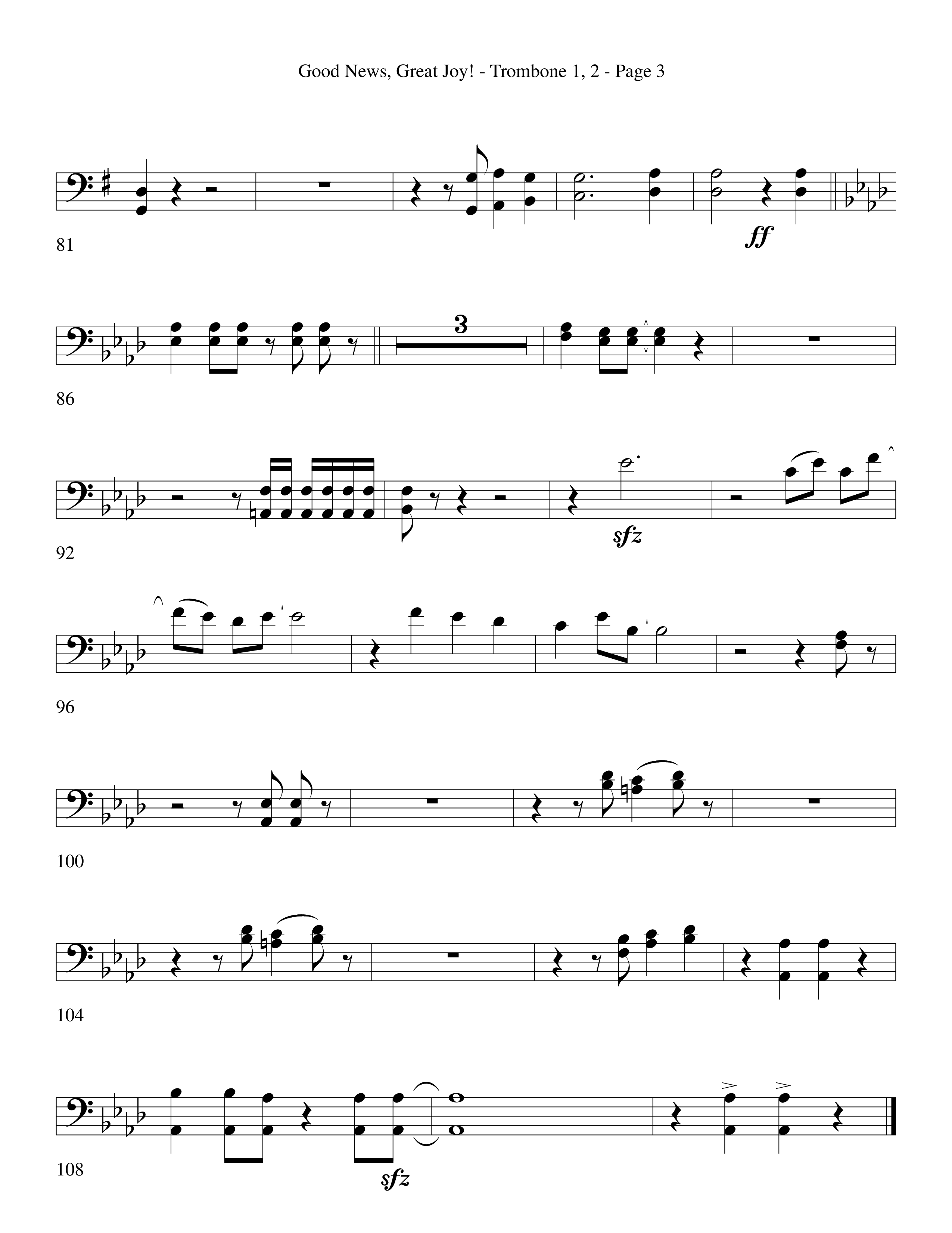 Good News Great Joy (Choral Anthem SATB) Trombone 1/2 (Word Music Choral / Arr. David Clydesdale)