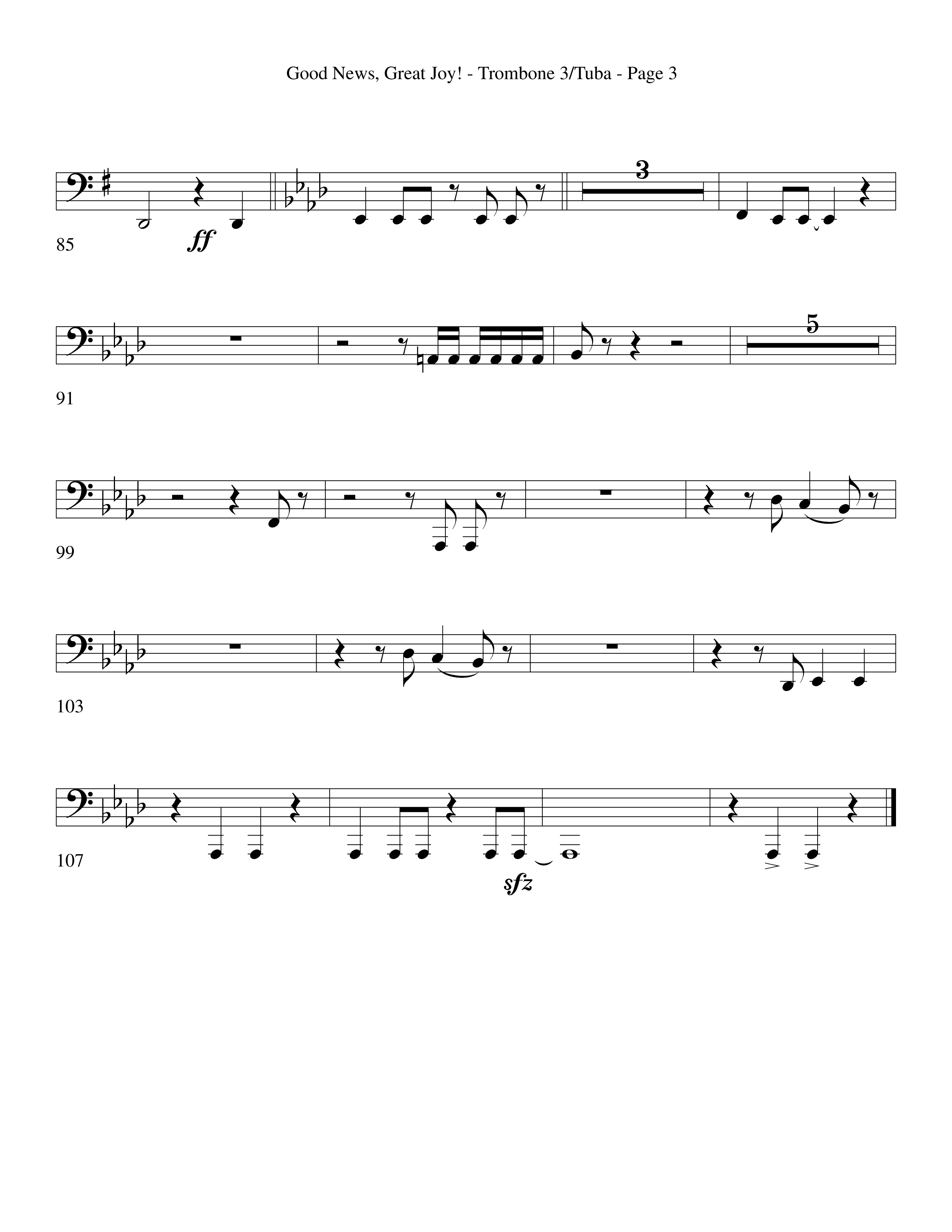 Good News Great Joy (Choral Anthem SATB) Trombone 3/Tuba (Word Music Choral / Arr. David Clydesdale)