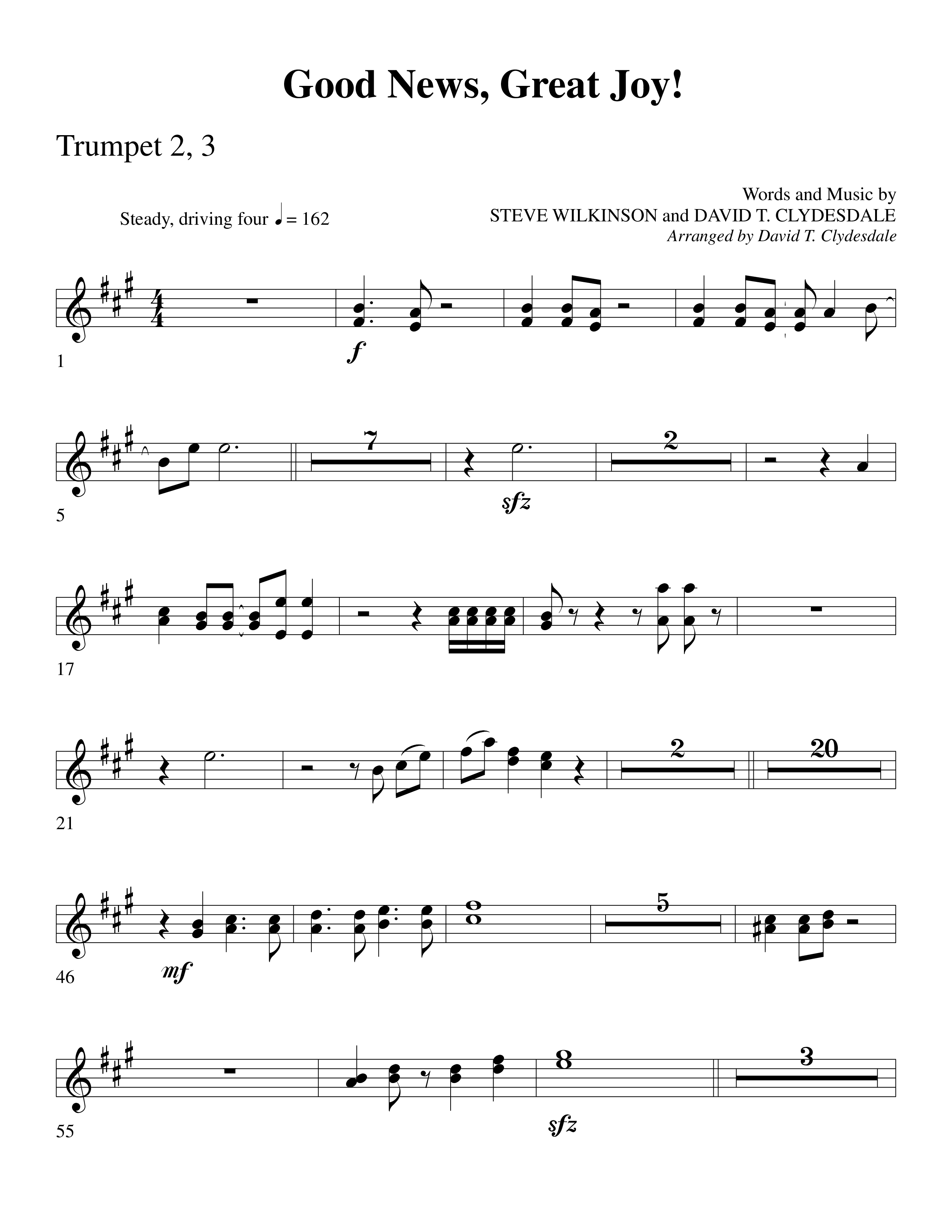 Good News Great Joy (Choral Anthem SATB) Trumpet 2/3 (Word Music Choral / Arr. David Clydesdale)