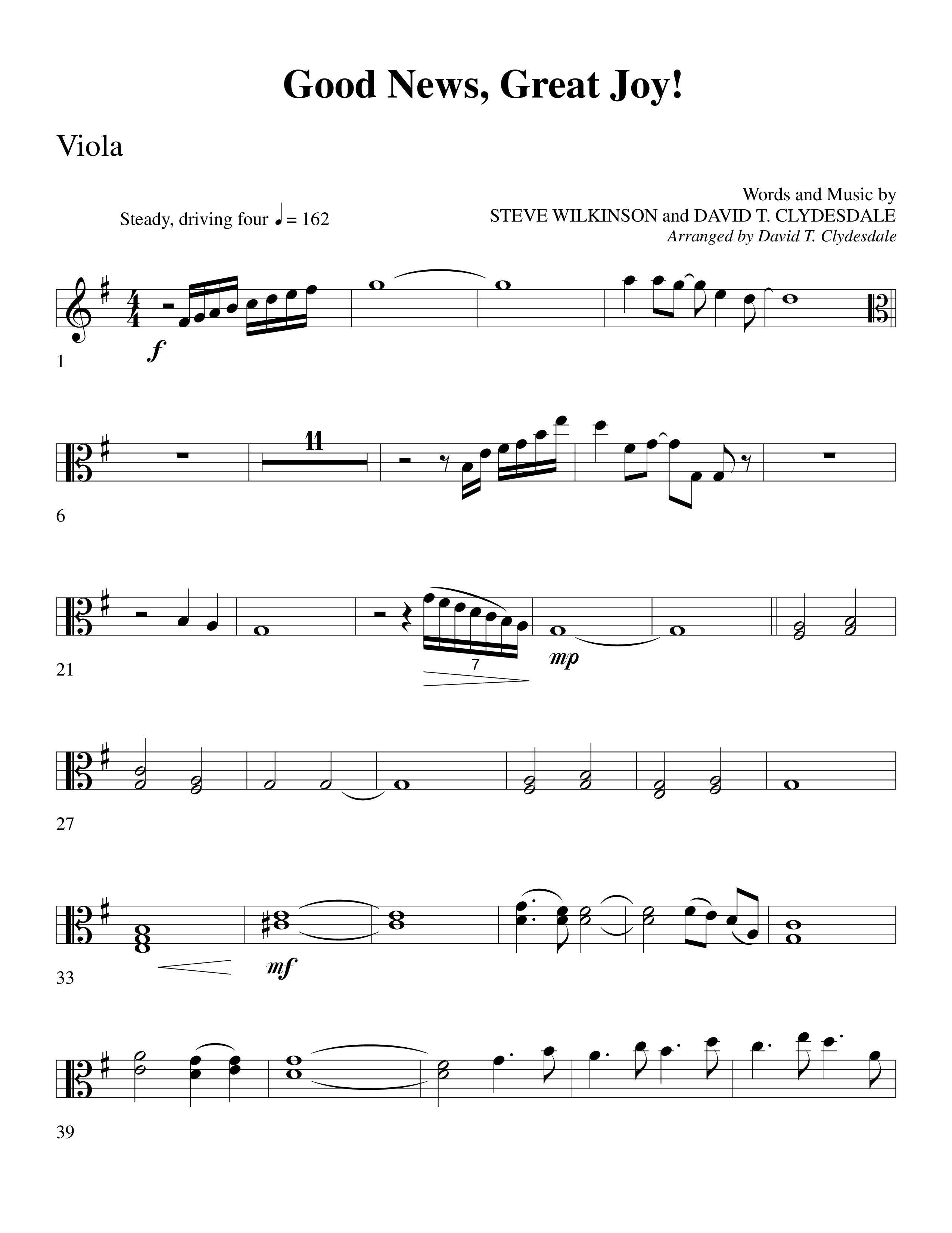 Good News Great Joy (Choral Anthem SATB) Viola (Word Music Choral / Arr. David Clydesdale)