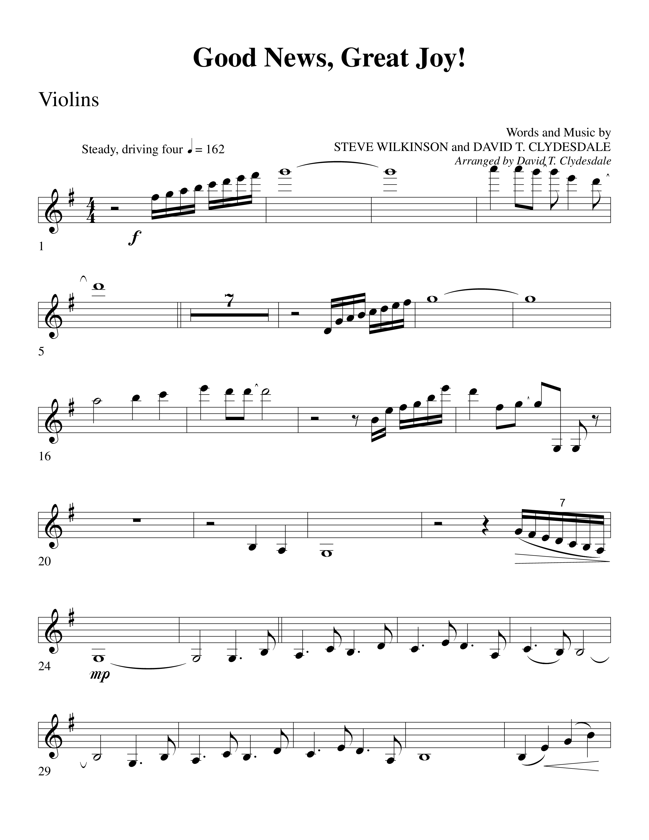 Good News Great Joy (Choral Anthem SATB) Violins (Word Music Choral / Arr. David Clydesdale)