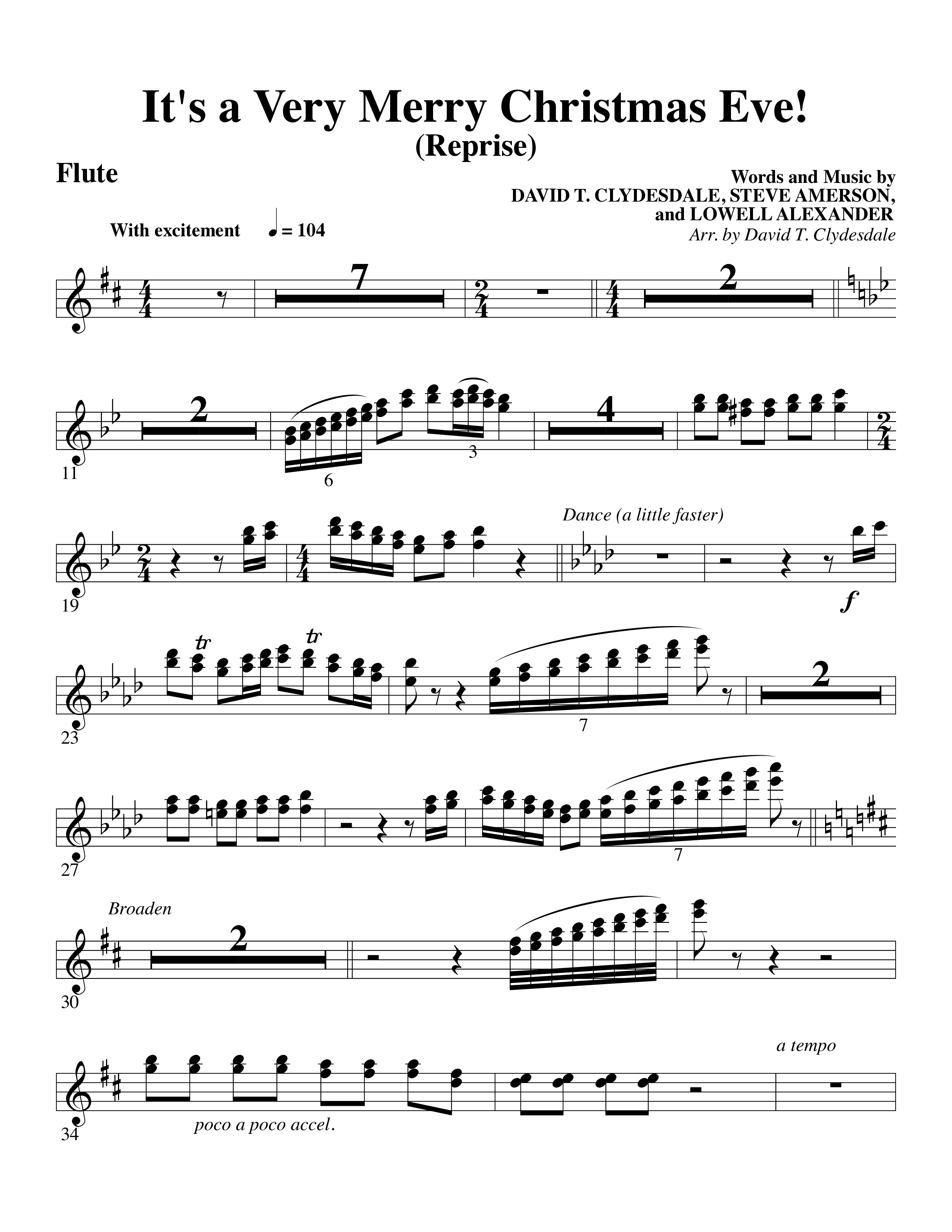 It's A Very Merry Christmas Eve (Choral Anthem SATB) Flute (Word Music Choral / Arr. David Clydesdale)