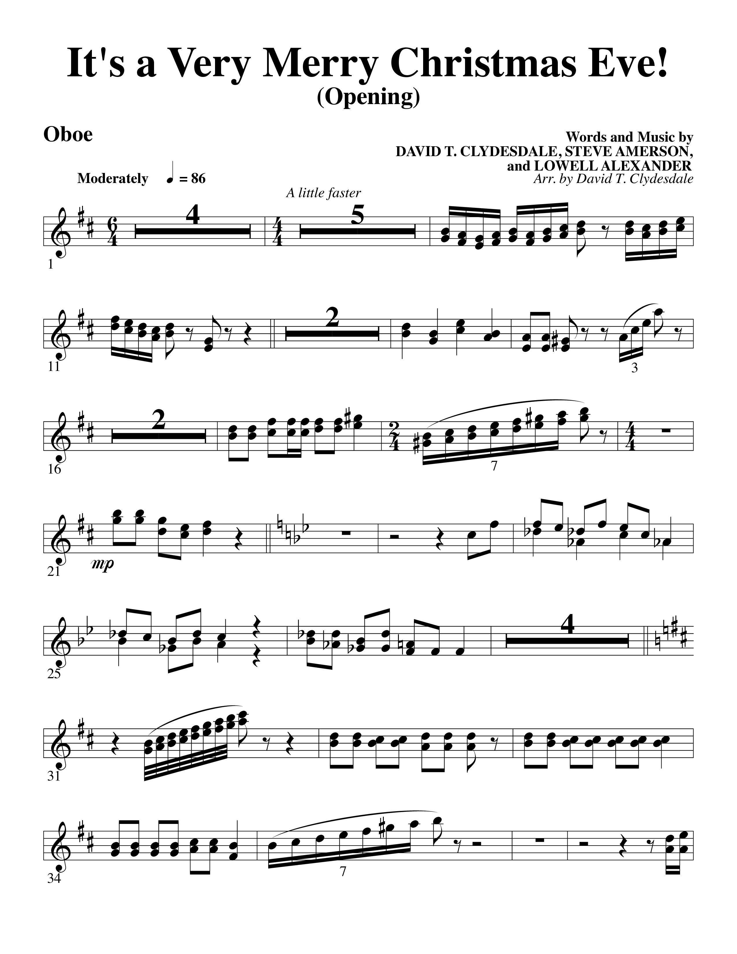 It's A Very Merry Christmas Eve (Choral Anthem SATB) Oboe (Word Music Choral / Arr. David Clydesdale)