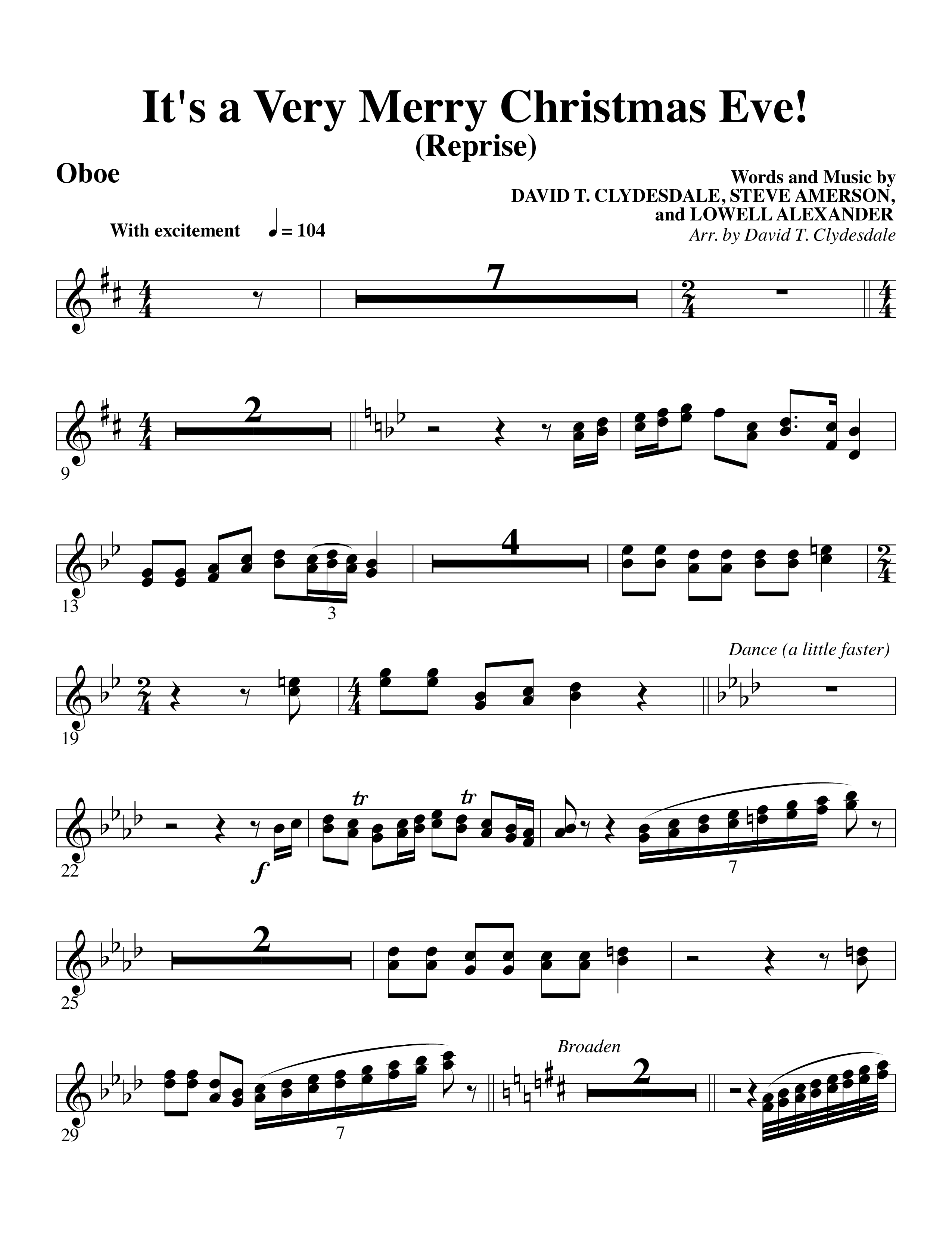 It's A Very Merry Christmas Eve (Choral Anthem SATB) Oboe (Word Music Choral / Arr. David Clydesdale)