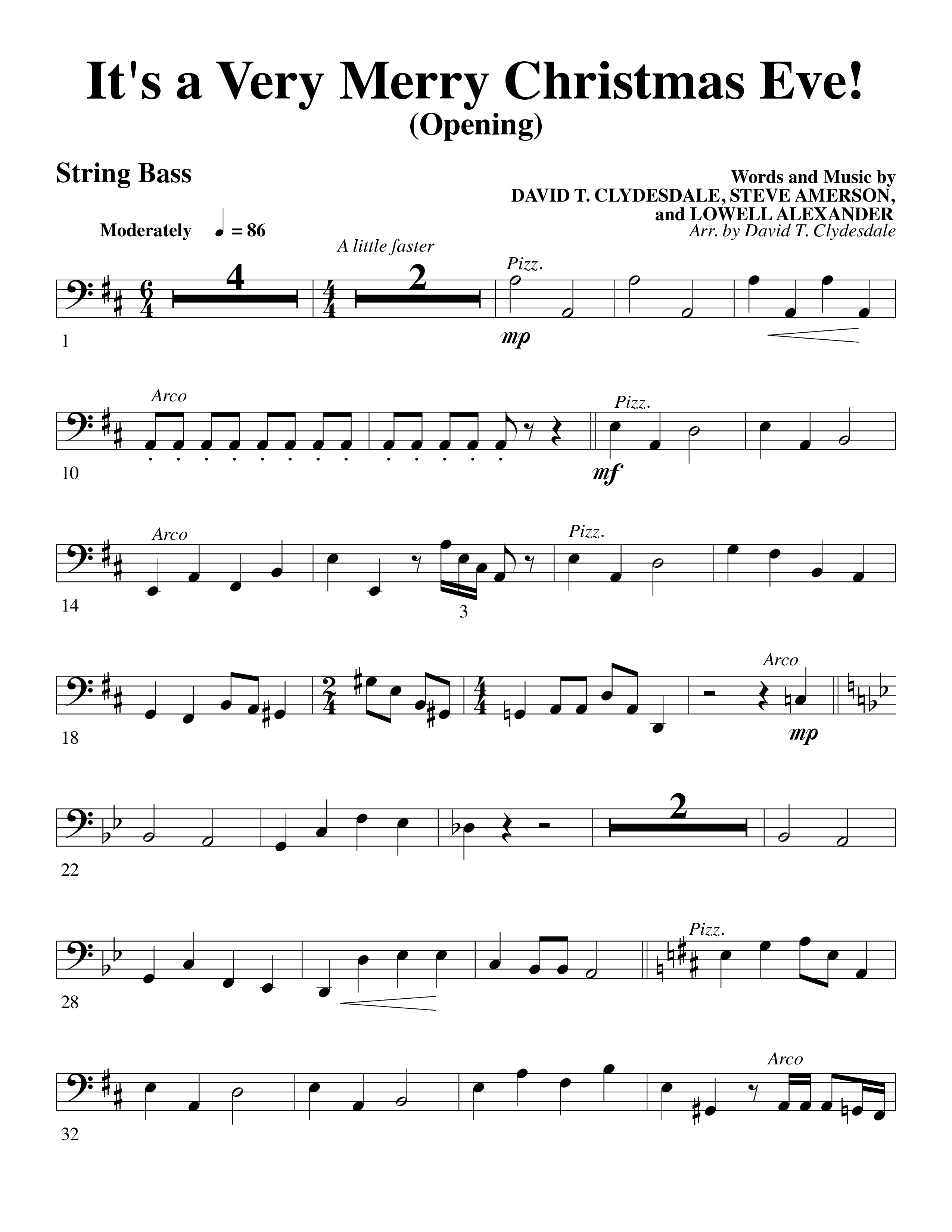 It's A Very Merry Christmas Eve (Choral Anthem SATB) String Bass (Word Music Choral / Arr. David Clydesdale)