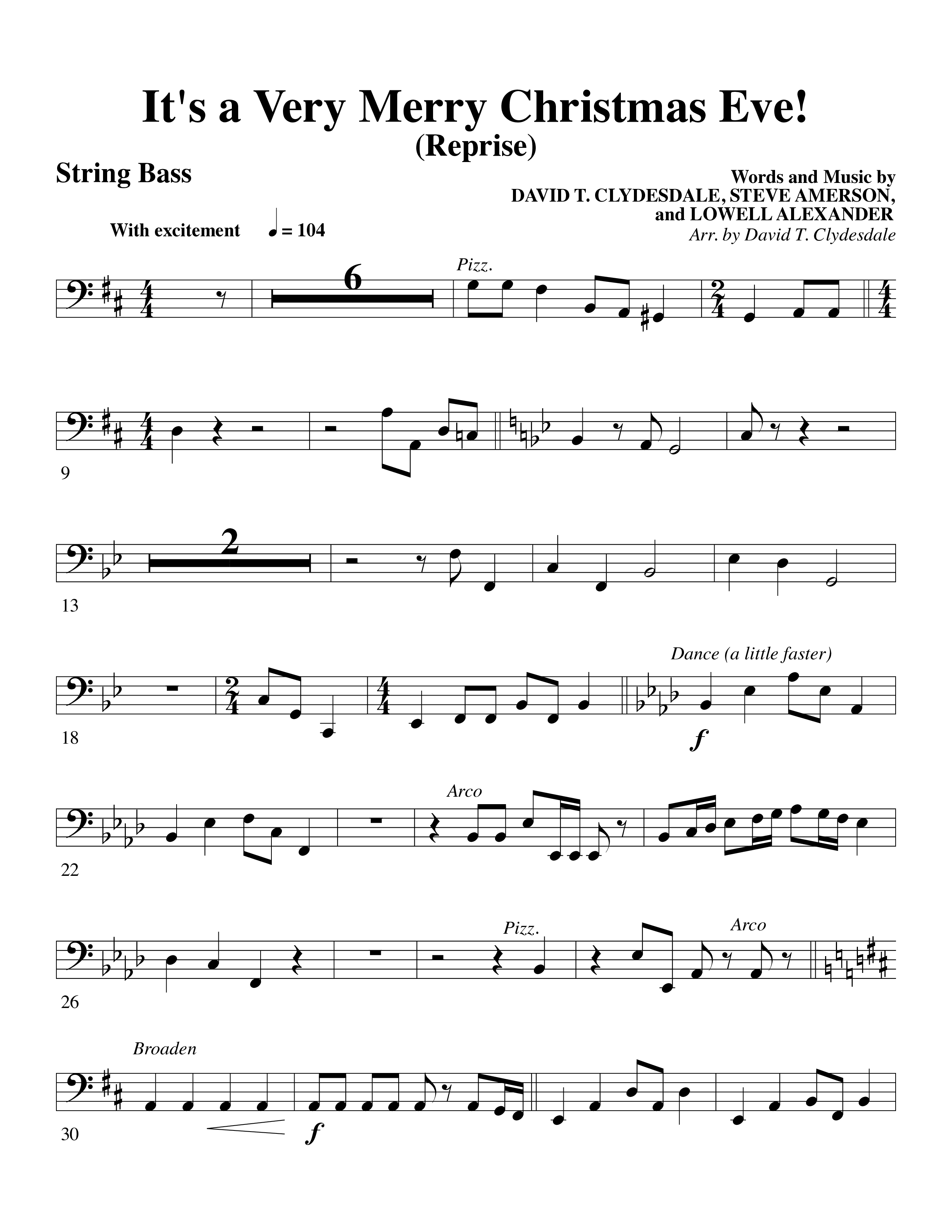 It's A Very Merry Christmas Eve (Choral Anthem SATB) String Bass (Word Music Choral / Arr. David Clydesdale)