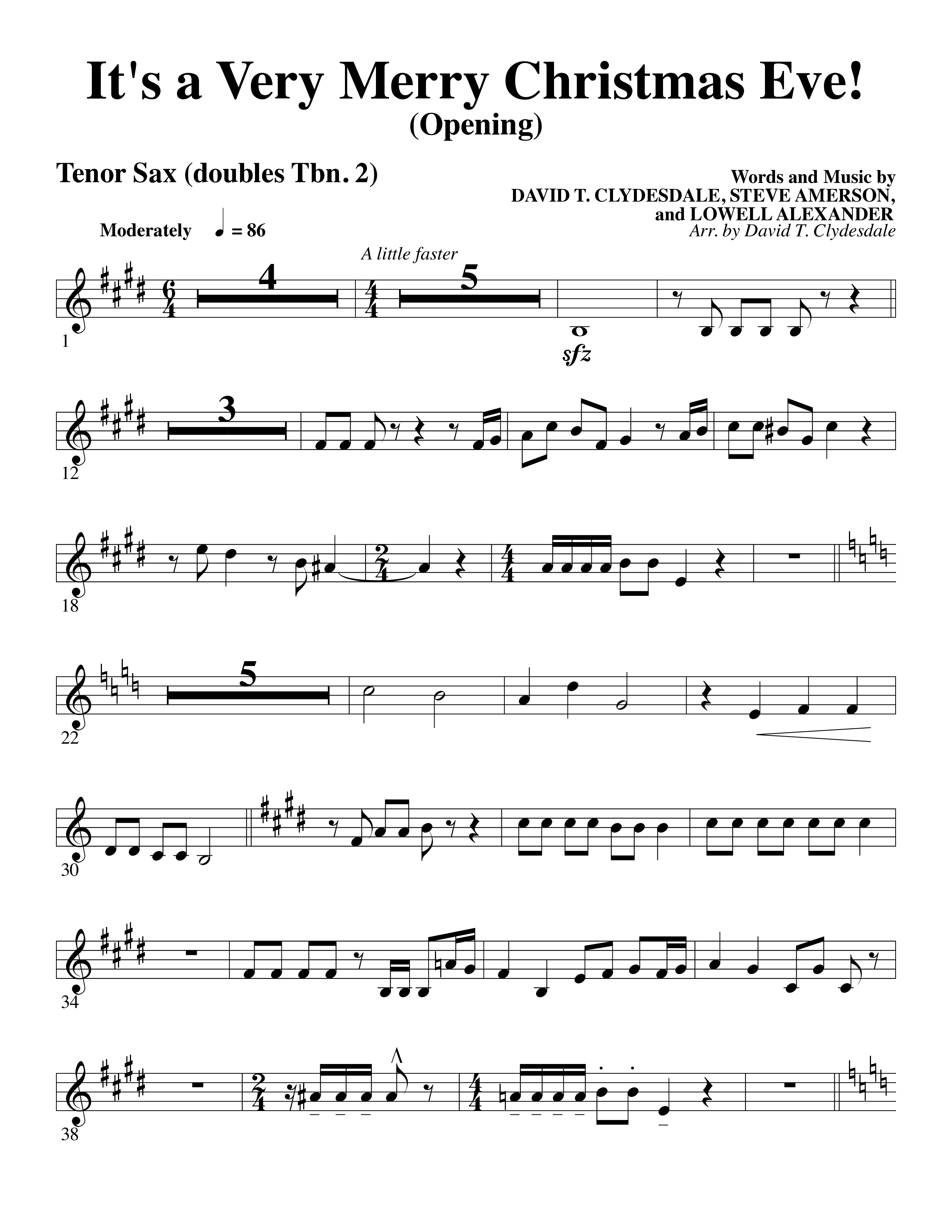 It's A Very Merry Christmas Eve (Choral Anthem SATB) Tenor Sax 1 (Word Music Choral / Arr. David Clydesdale)