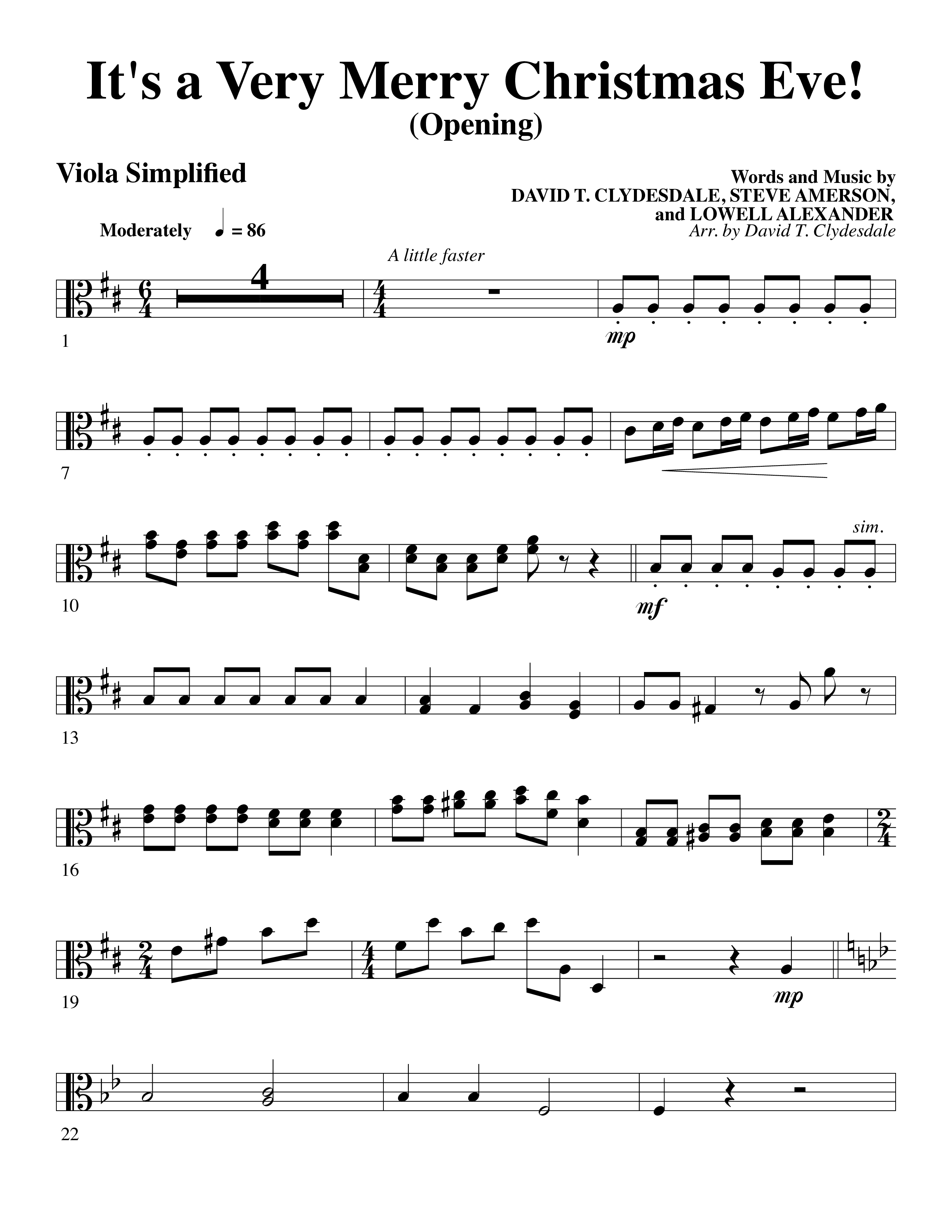 It's A Very Merry Christmas Eve (Choral Anthem SATB) Viola (Word Music Choral / Arr. David Clydesdale)