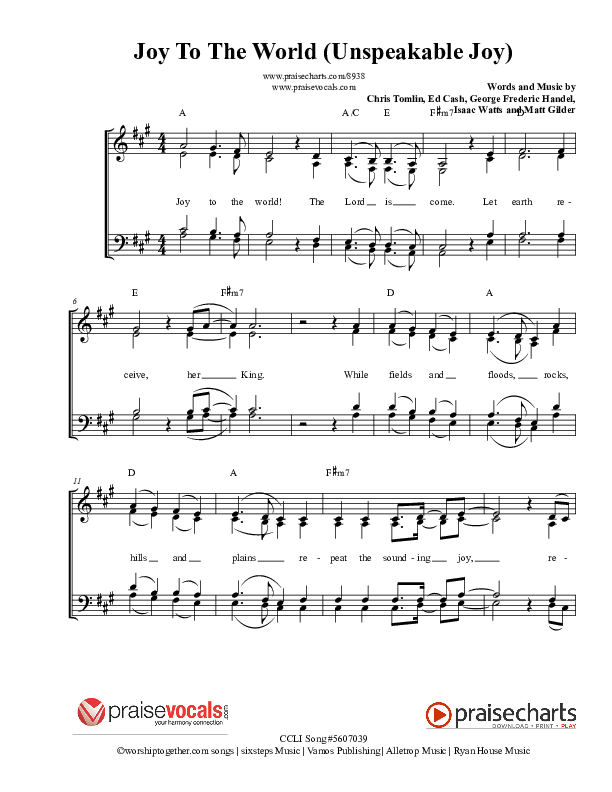 Joy To The World (Unspeakable Joy) Lead Sheet (PraiseVocals)