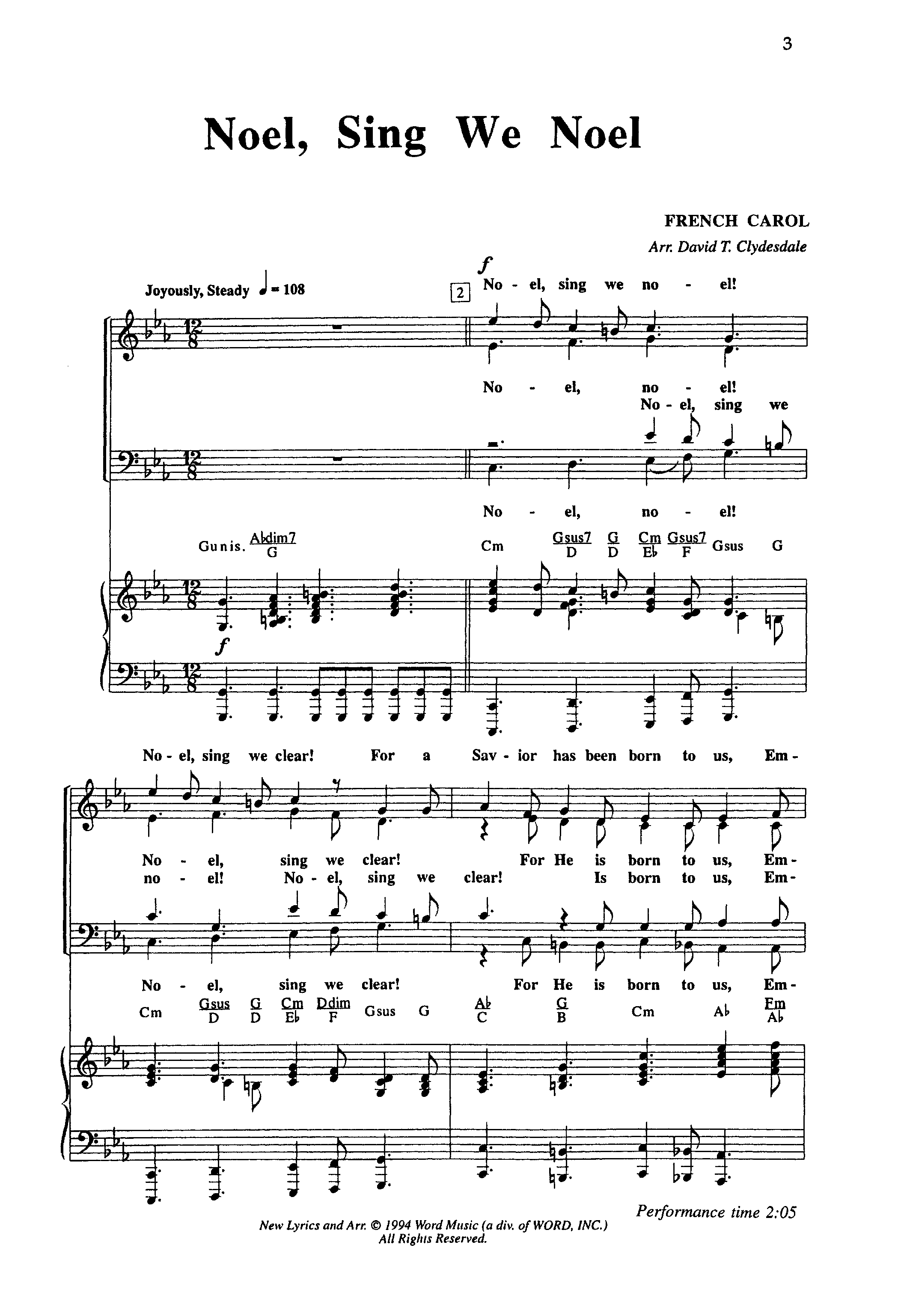 Noel Sing We Noel (Choral Anthem SATB) Anthem (SATB/Piano) (Word Music Choral / Arr. David Clydesdale)